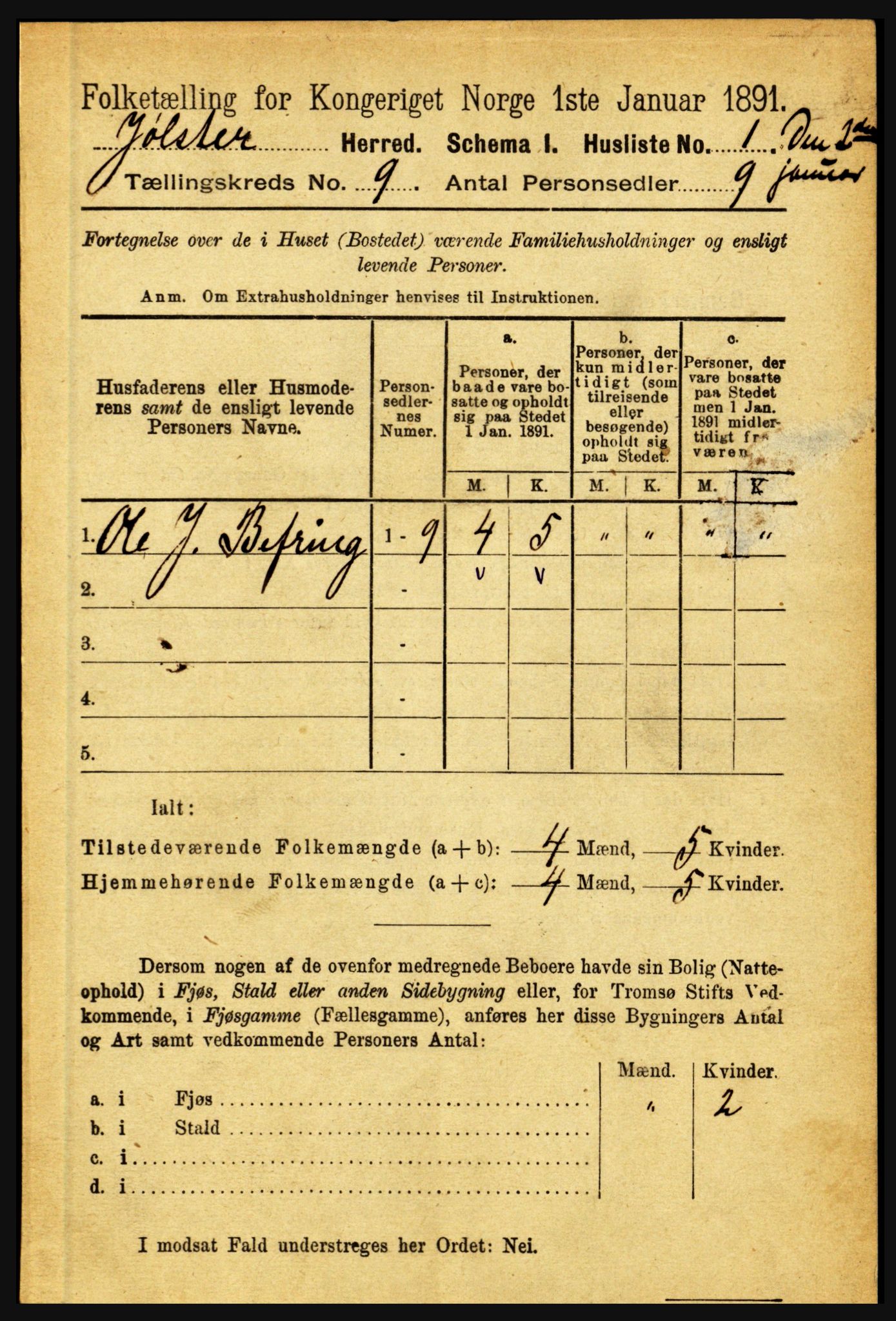 RA, 1891 census for 1431 Jølster, 1891, p. 3093