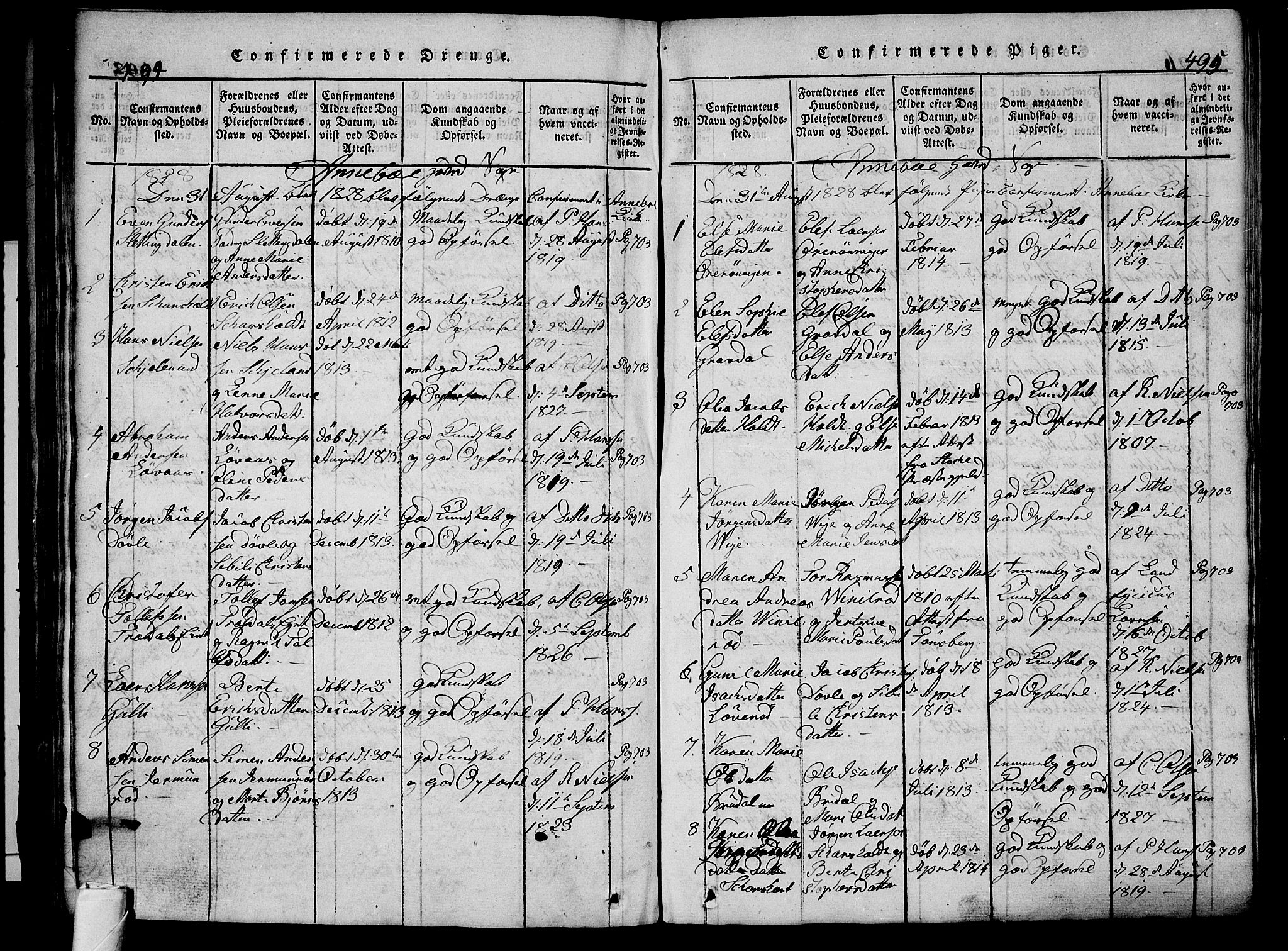 Andebu kirkebøker, AV/SAKO-A-336/G/Ga/L0002: Parish register (copy) no. I 2 /1, 1823-1832, p. 494-495