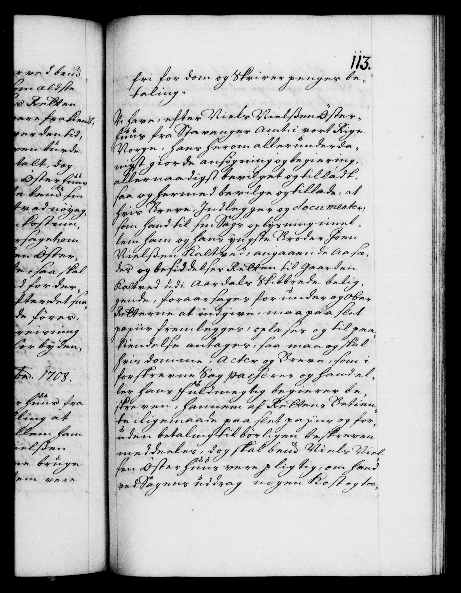 Danske Kanselli 1572-1799, AV/RA-EA-3023/F/Fc/Fca/Fcaa/L0020: Norske registre, 1708-1711, p. 113a