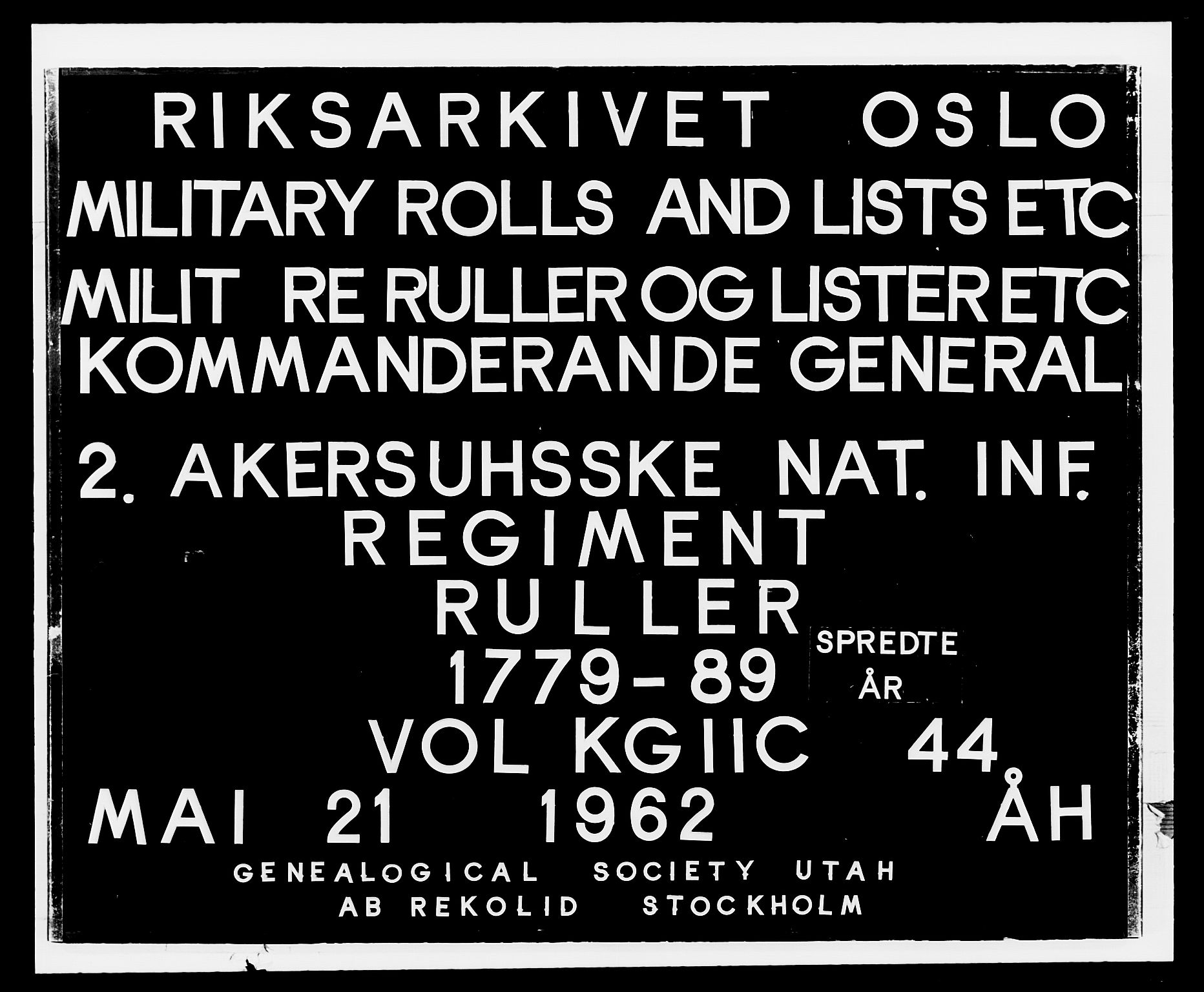 Generalitets- og kommissariatskollegiet, Det kongelige norske kommissariatskollegium, AV/RA-EA-5420/E/Eh/L0044: 2. Akershusiske nasjonale infanteriregiment, 1779-1787, p. 1