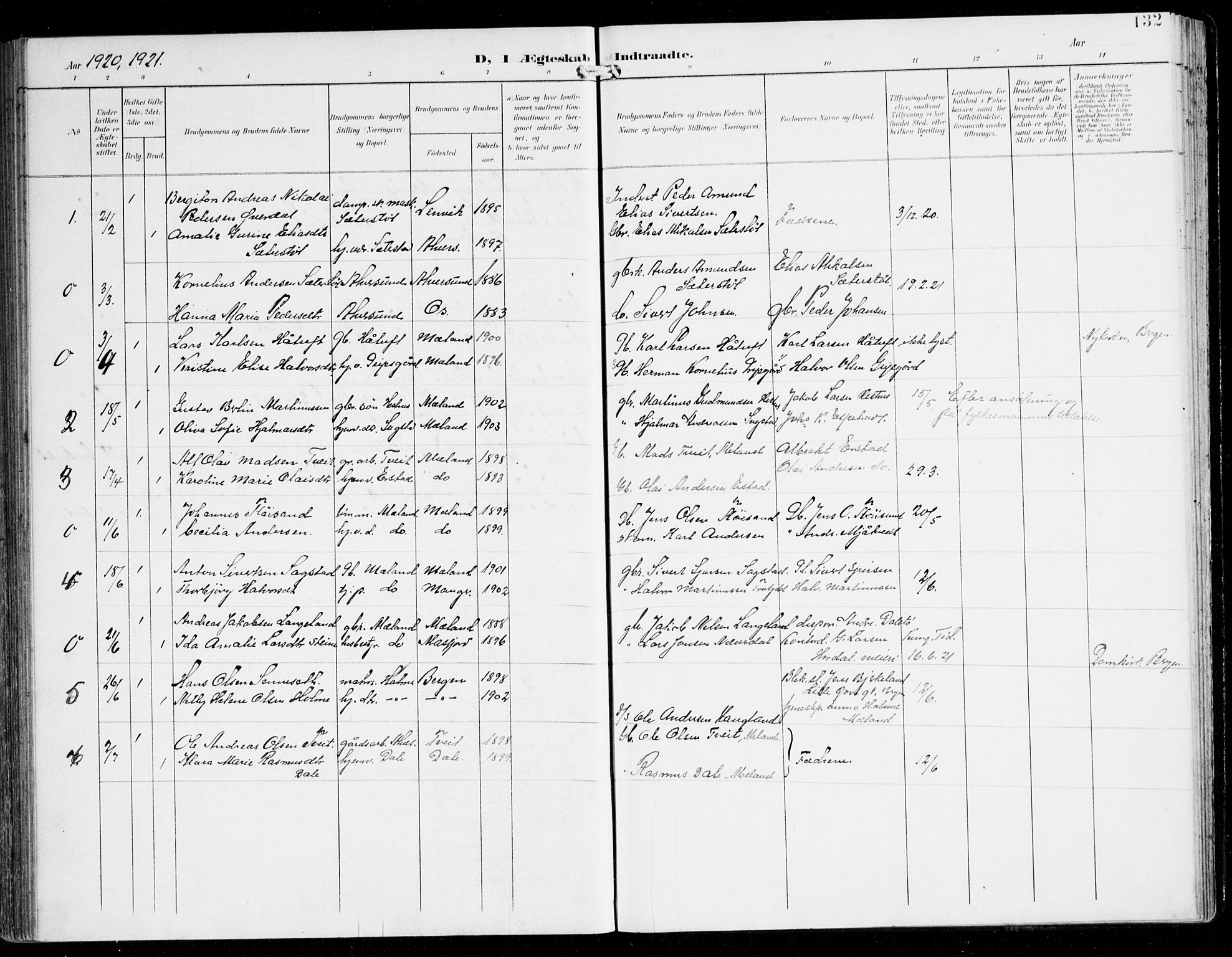 Alversund Sokneprestembete, SAB/A-73901/H/Ha/Haa/Haac/L0002: Parish register (official) no. C 2, 1901-1921, p. 132