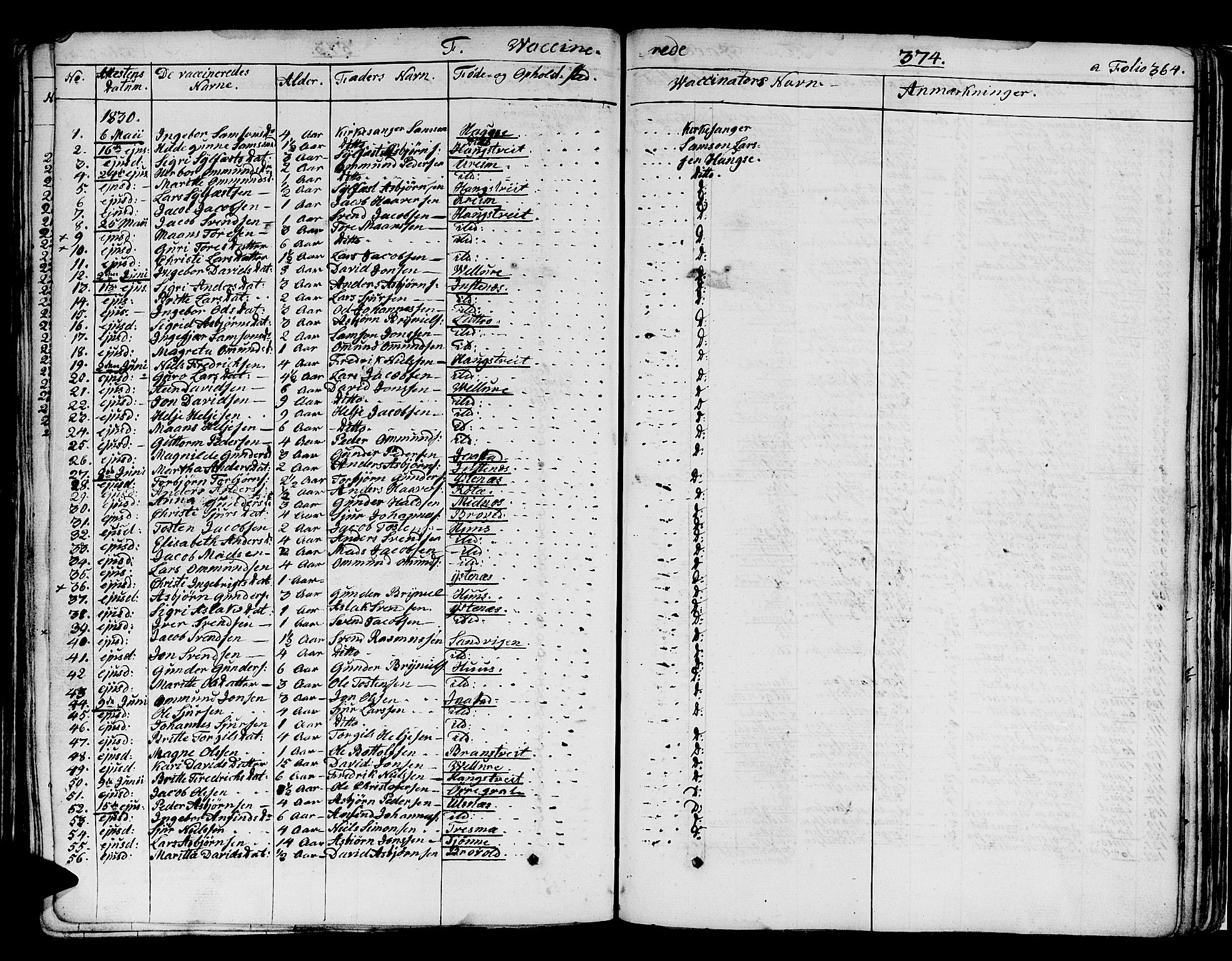 Ullensvang sokneprestembete, SAB/A-78701/H/Haa: Parish register (official) no. A 10, 1825-1853, p. 374