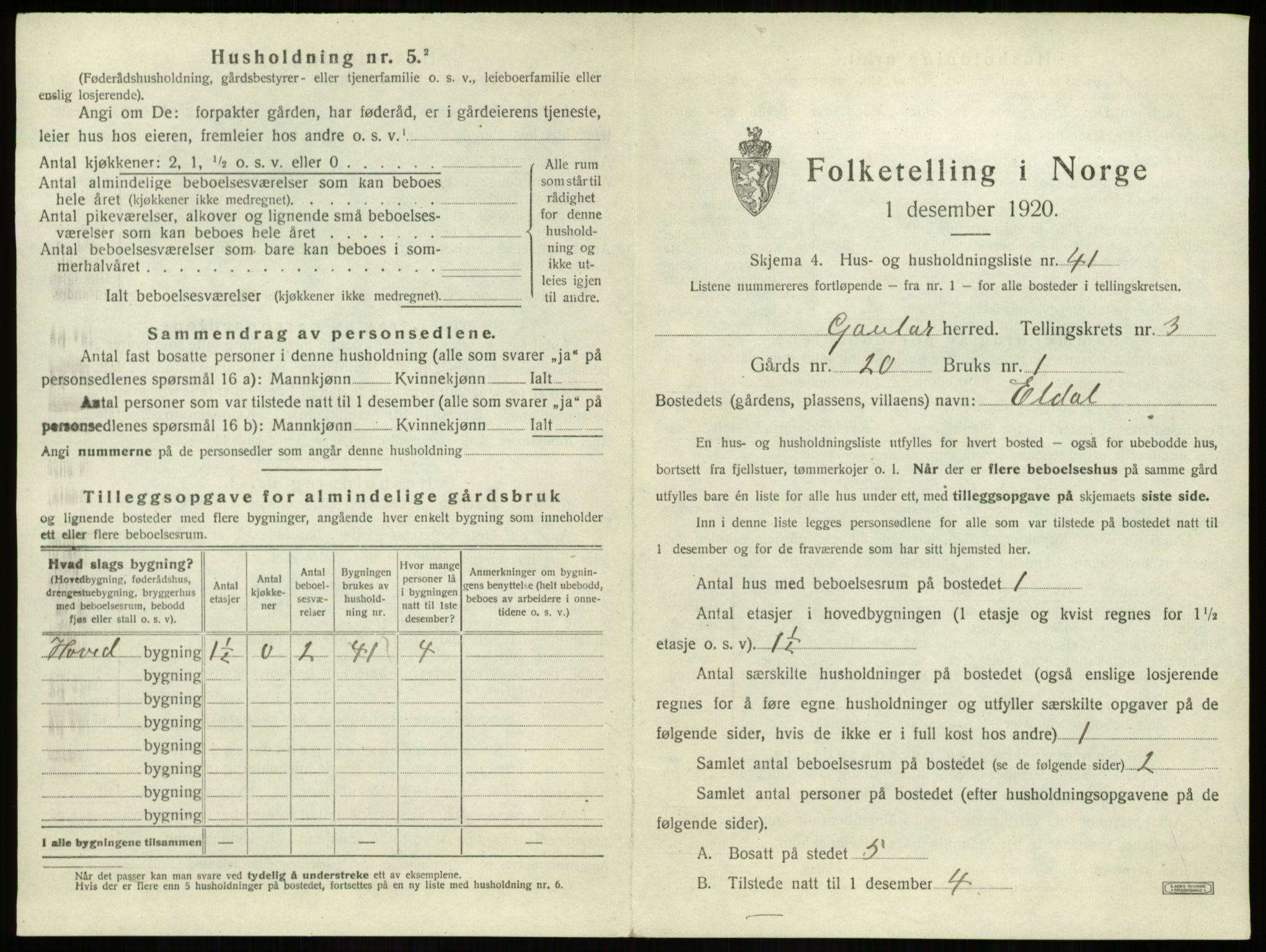 SAB, 1920 census for Gaular, 1920, p. 242