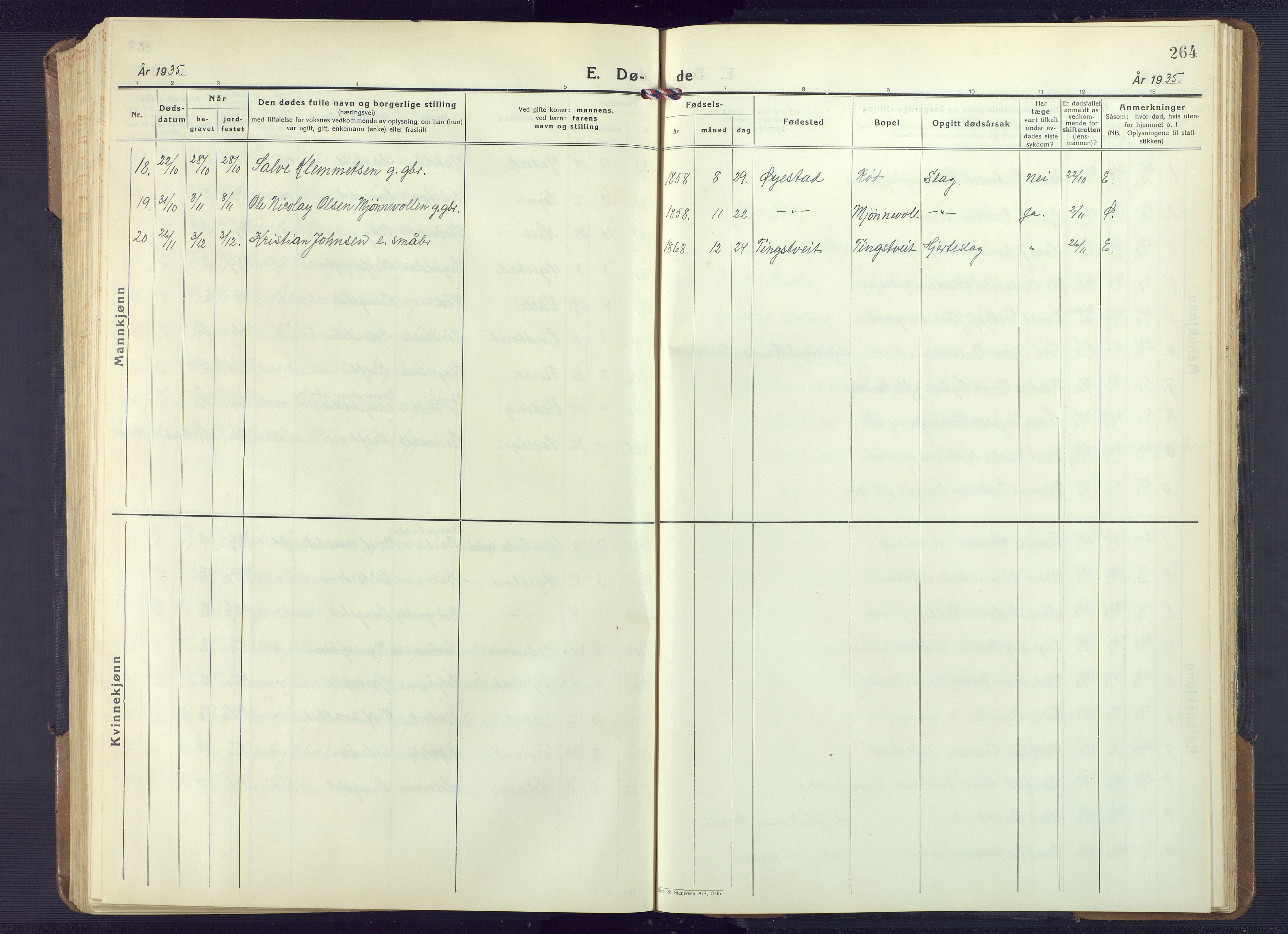 Øyestad sokneprestkontor, SAK/1111-0049/F/Fb/L0013: Parish register (copy) no. B 13, 1933-1945, p. 264