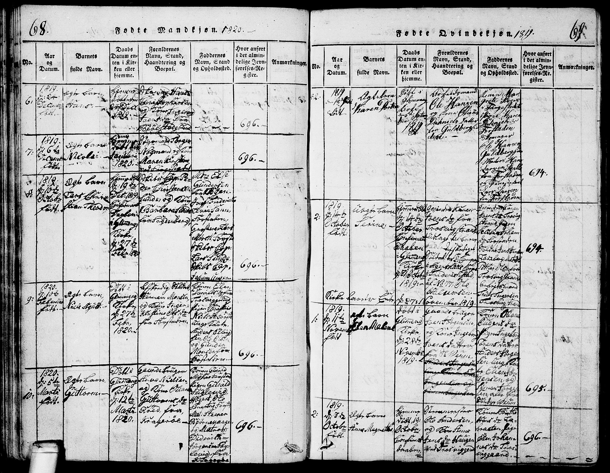 Glemmen prestekontor Kirkebøker, AV/SAO-A-10908/G/Ga/L0001: Parish register (copy) no. 1, 1816-1838, p. 68-69