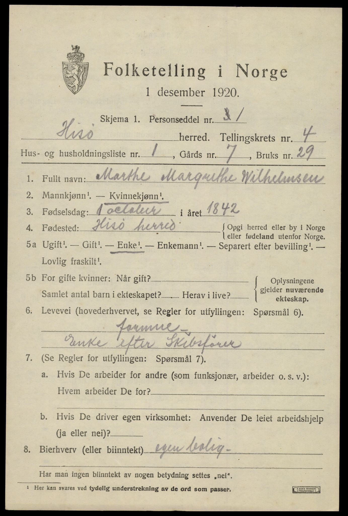 SAK, 1920 census for Hisøy, 1920, p. 5324