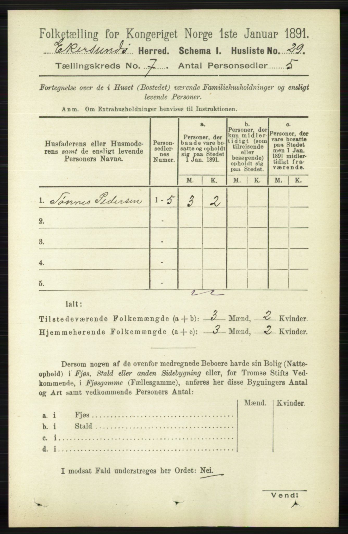 RA, 1891 census for 1116 Eigersund herred, 1891, p. 2752