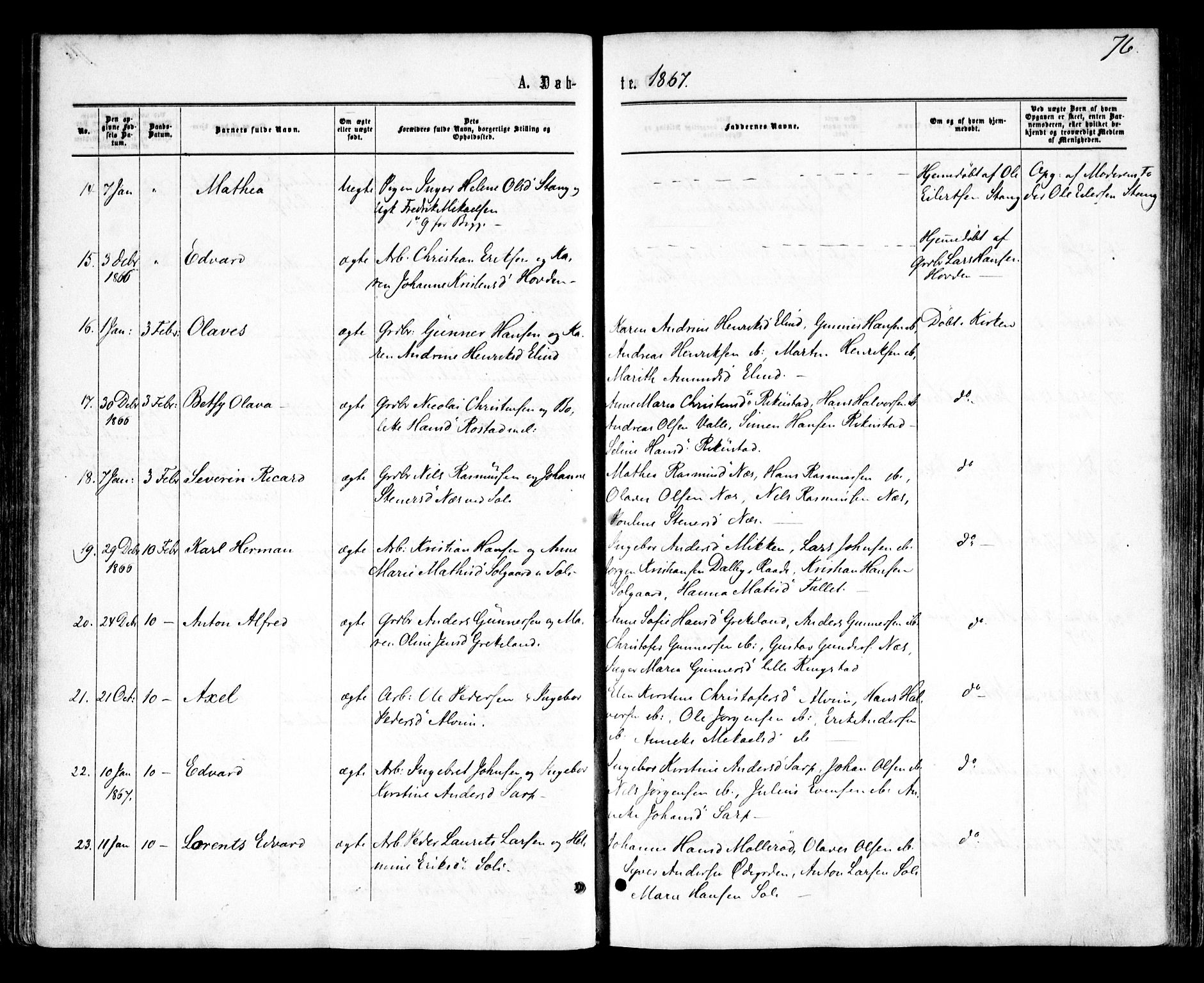 Tune prestekontor Kirkebøker, AV/SAO-A-2007/F/Fa/L0014: Parish register (official) no. 14, 1864-1868, p. 76