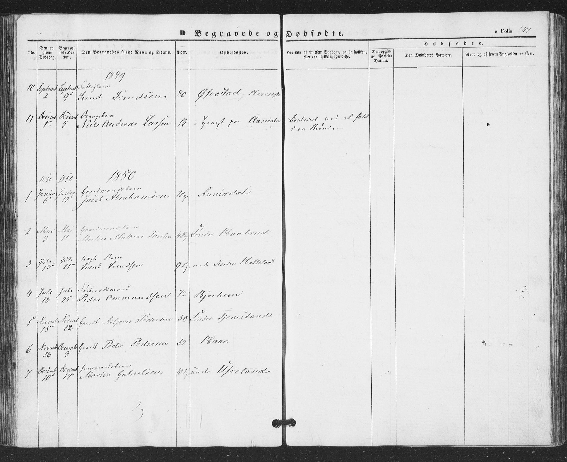 Hå sokneprestkontor, AV/SAST-A-101801/001/30BA/L0007: Parish register (official) no. A 6, 1842-1855, p. 141