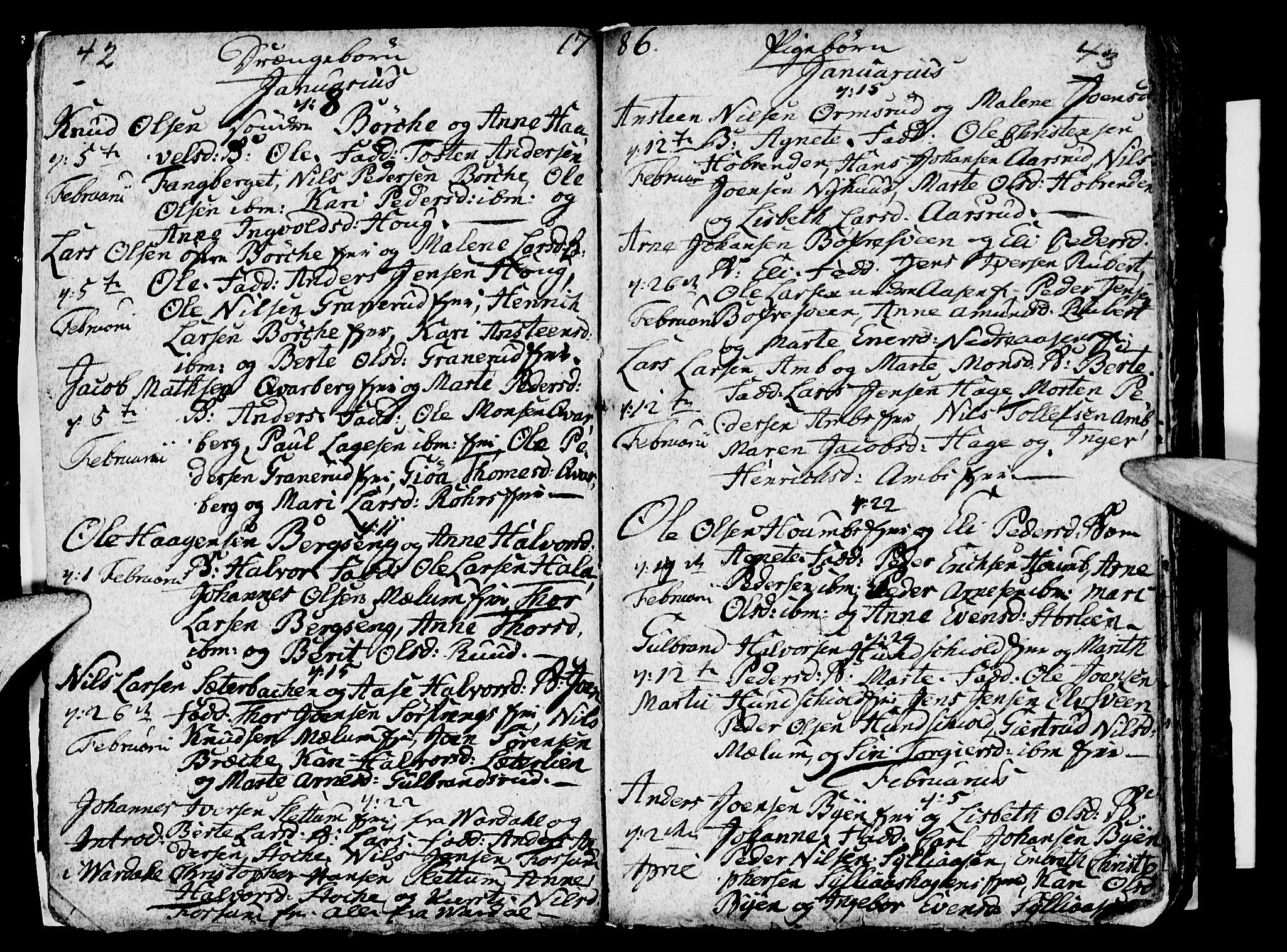 Ringsaker prestekontor, SAH/PREST-014/I/Ia/L0005/0004: Parish register draft no. 1D, 1785-1789, p. 42-43