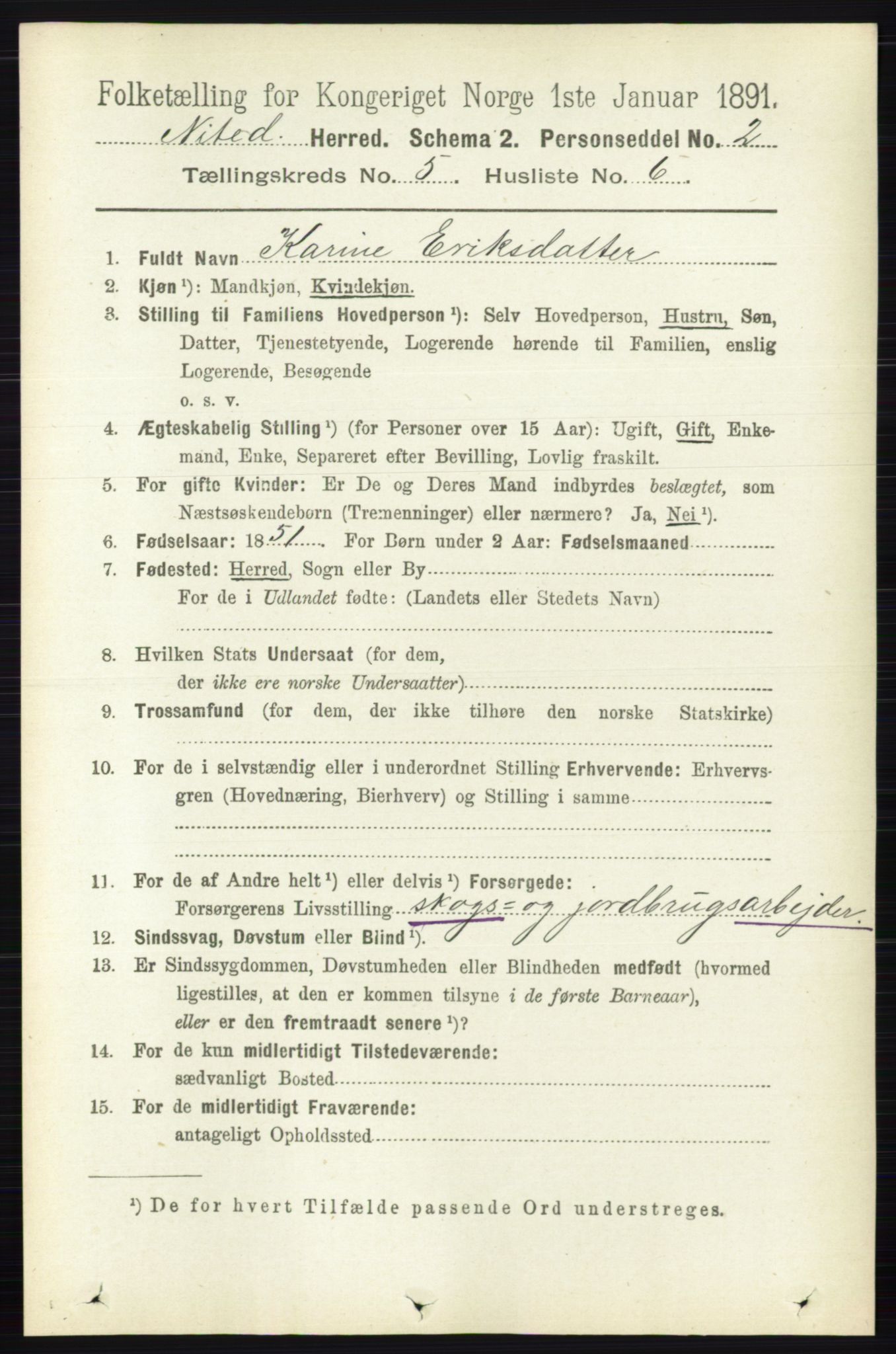 RA, 1891 census for 0233 Nittedal, 1891, p. 2212