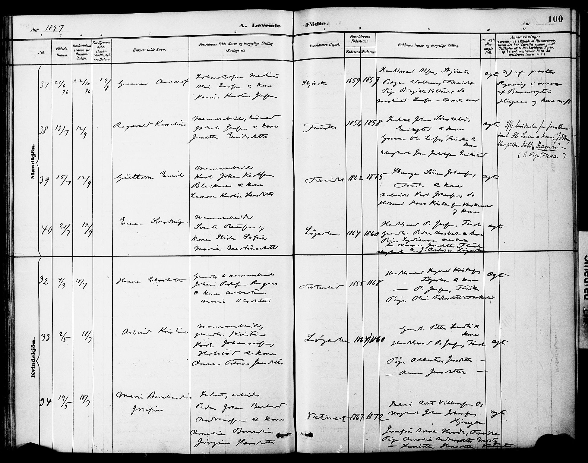 Ministerialprotokoller, klokkerbøker og fødselsregistre - Nordland, AV/SAT-A-1459/849/L0690: Parish register (official) no. 849A02, 1890-1897, p. 100