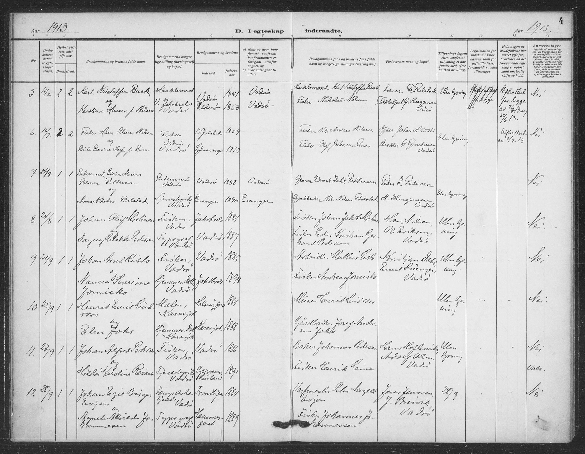 Vadsø sokneprestkontor, AV/SATØ-S-1325/H/Ha/L0008kirke: Parish register (official) no. 8, 1912-1930, p. 4