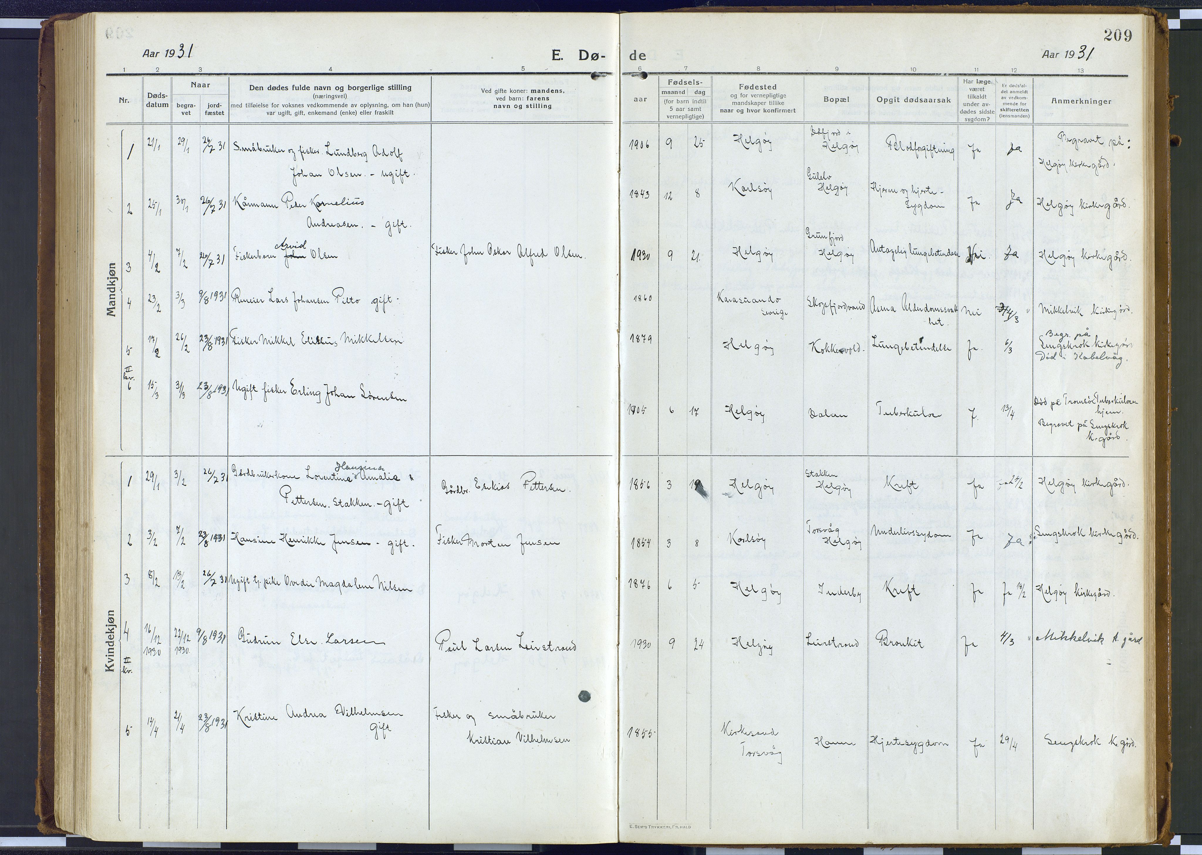 Karlsøy sokneprestembete, AV/SATØ-S-1299/H/Ha/Haa/L0016kirke: Parish register (official) no. 16, 1916-1934, p. 209