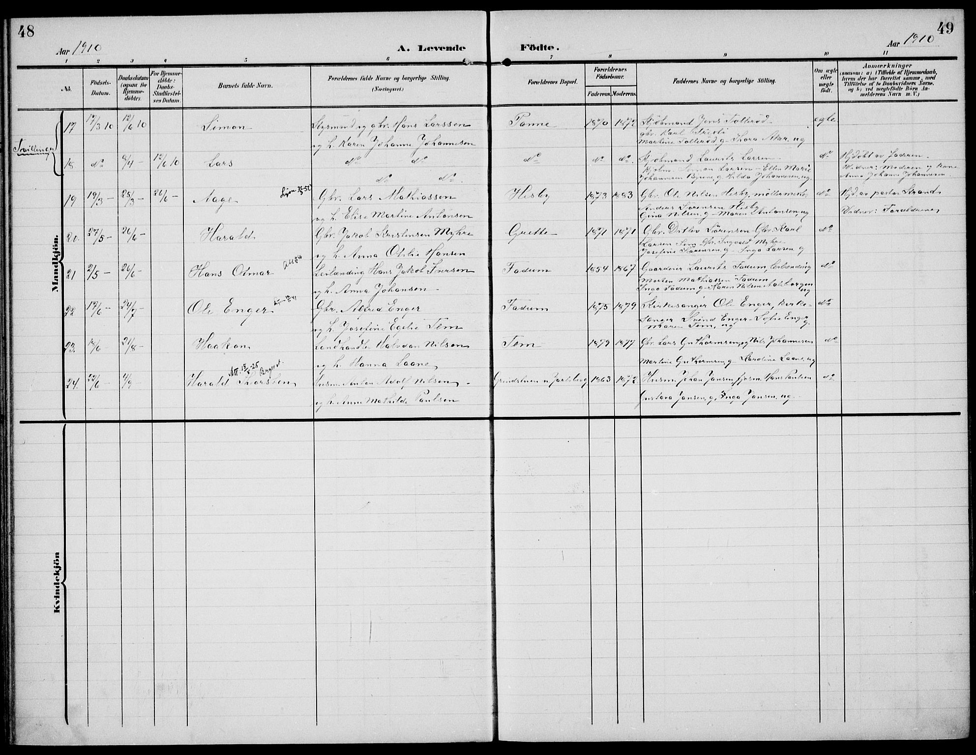 Sem kirkebøker, AV/SAKO-A-5/F/Fa/L0012: Parish register (official) no. I 12, 1905-1915, p. 48-49