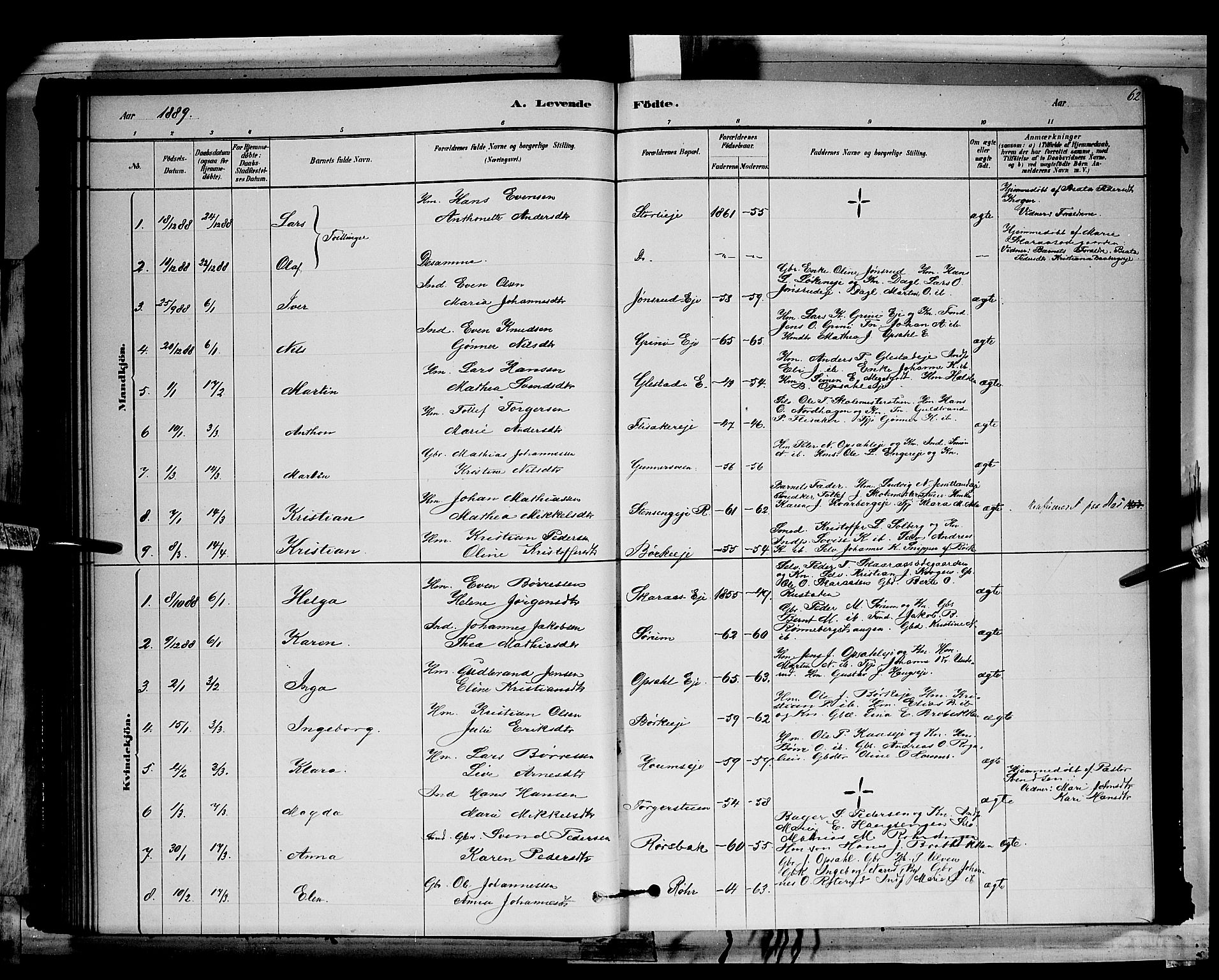 Ringsaker prestekontor, AV/SAH-PREST-014/L/La/L0011: Parish register (copy) no. 11, 1879-1890, p. 62