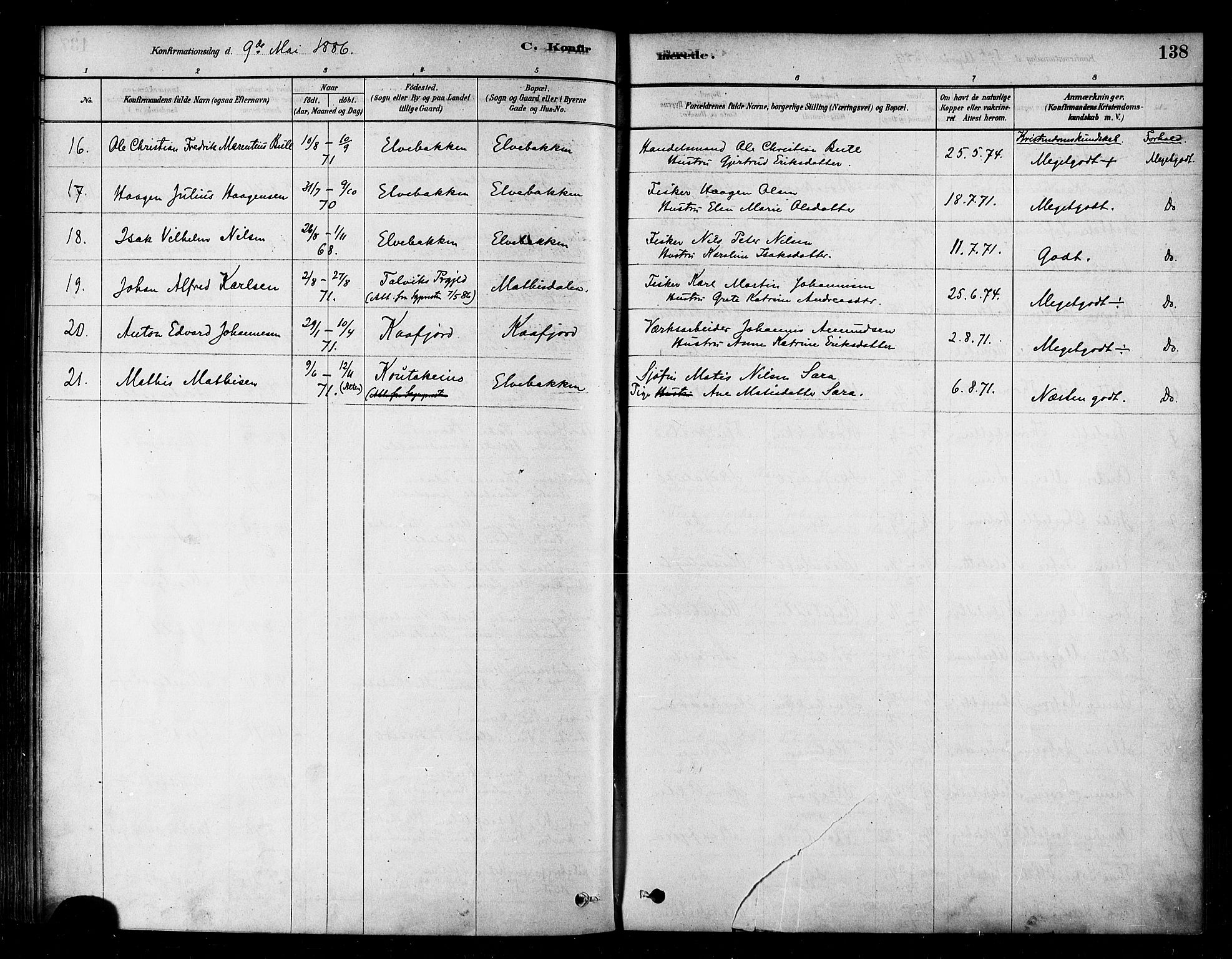 Alta sokneprestkontor, SATØ/S-1338/H/Ha/L0002.kirke: Parish register (official) no. 2, 1879-1892, p. 138