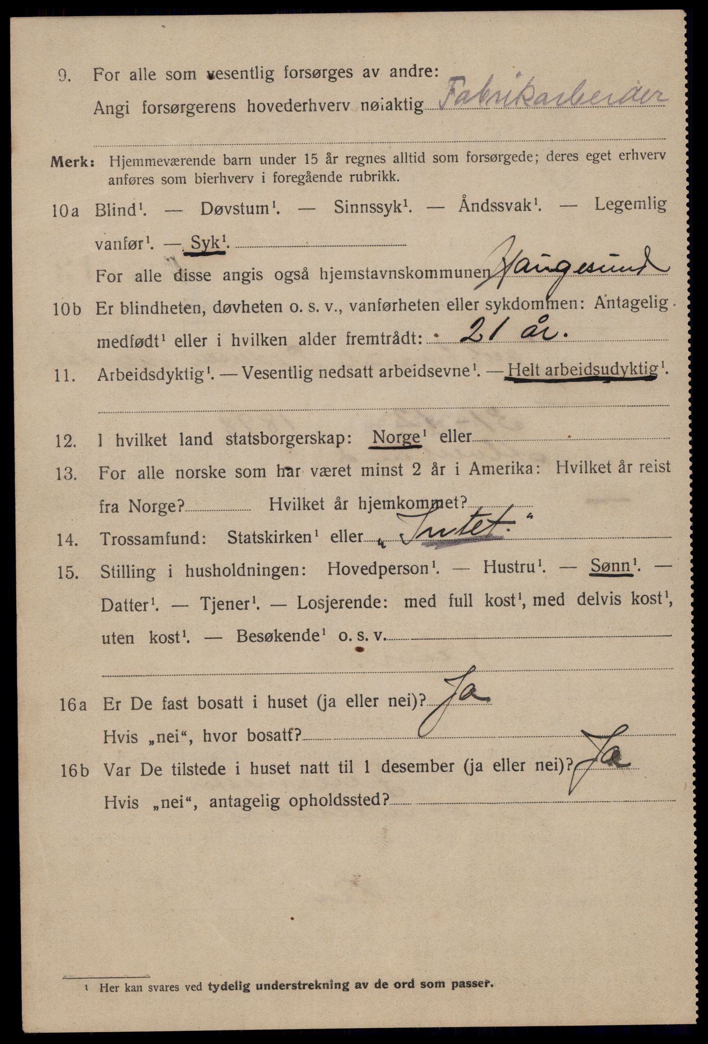 SAST, 1920 census for Haugesund, 1920, p. 41910