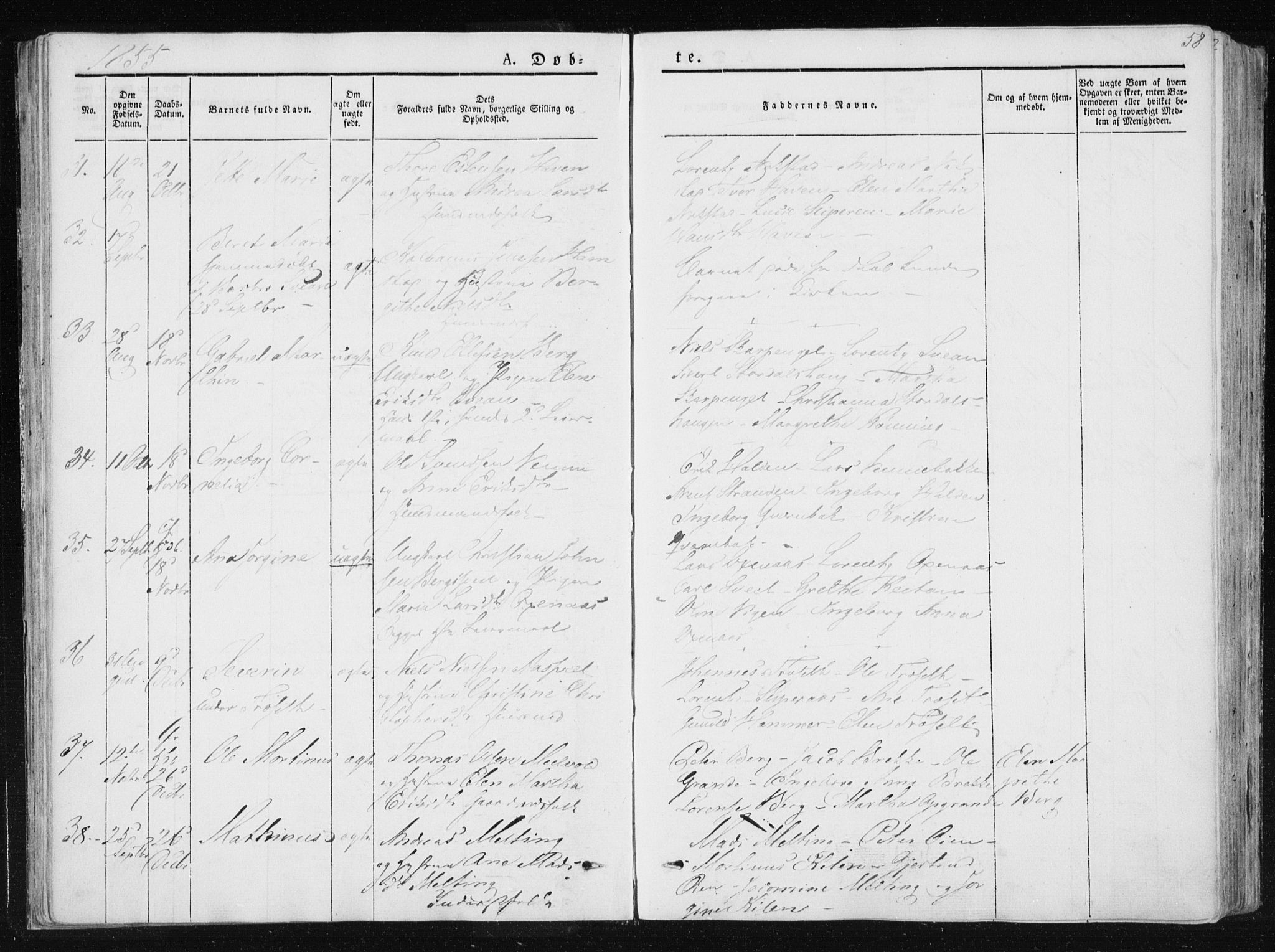 Ministerialprotokoller, klokkerbøker og fødselsregistre - Nord-Trøndelag, SAT/A-1458/733/L0323: Parish register (official) no. 733A02, 1843-1870, p. 58