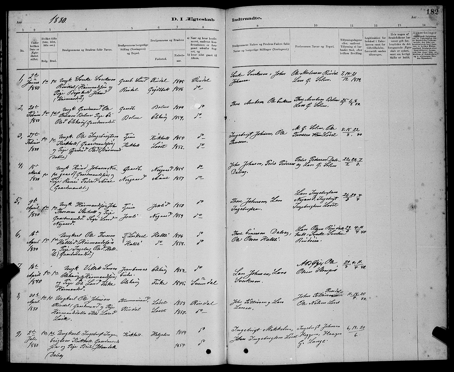 Ministerialprotokoller, klokkerbøker og fødselsregistre - Møre og Romsdal, AV/SAT-A-1454/598/L1077: Parish register (copy) no. 598C02, 1879-1891, p. 182