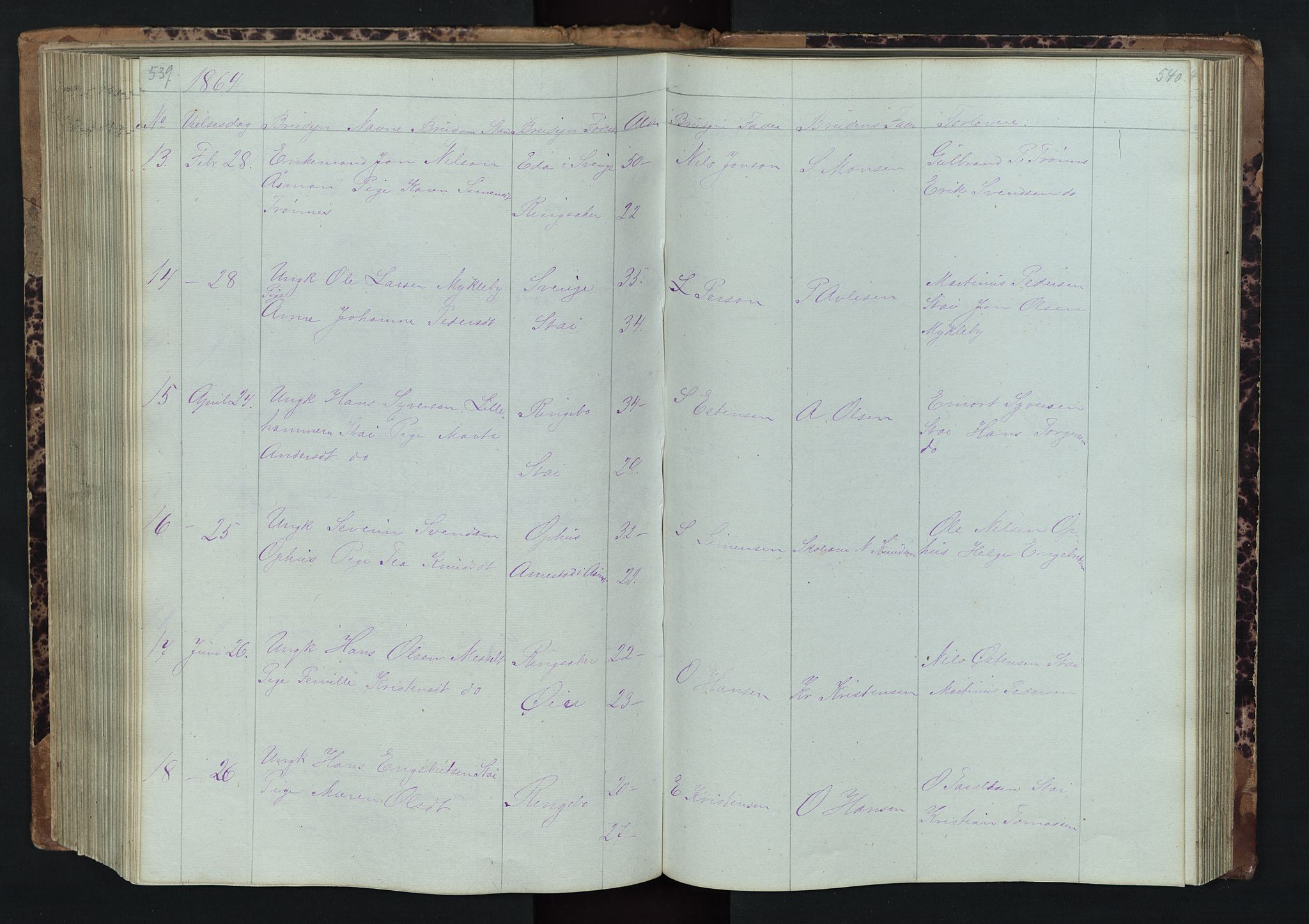 Stor-Elvdal prestekontor, SAH/PREST-052/H/Ha/Hab/L0001: Parish register (copy) no. 1 /1, 1860-1894, p. 539-540