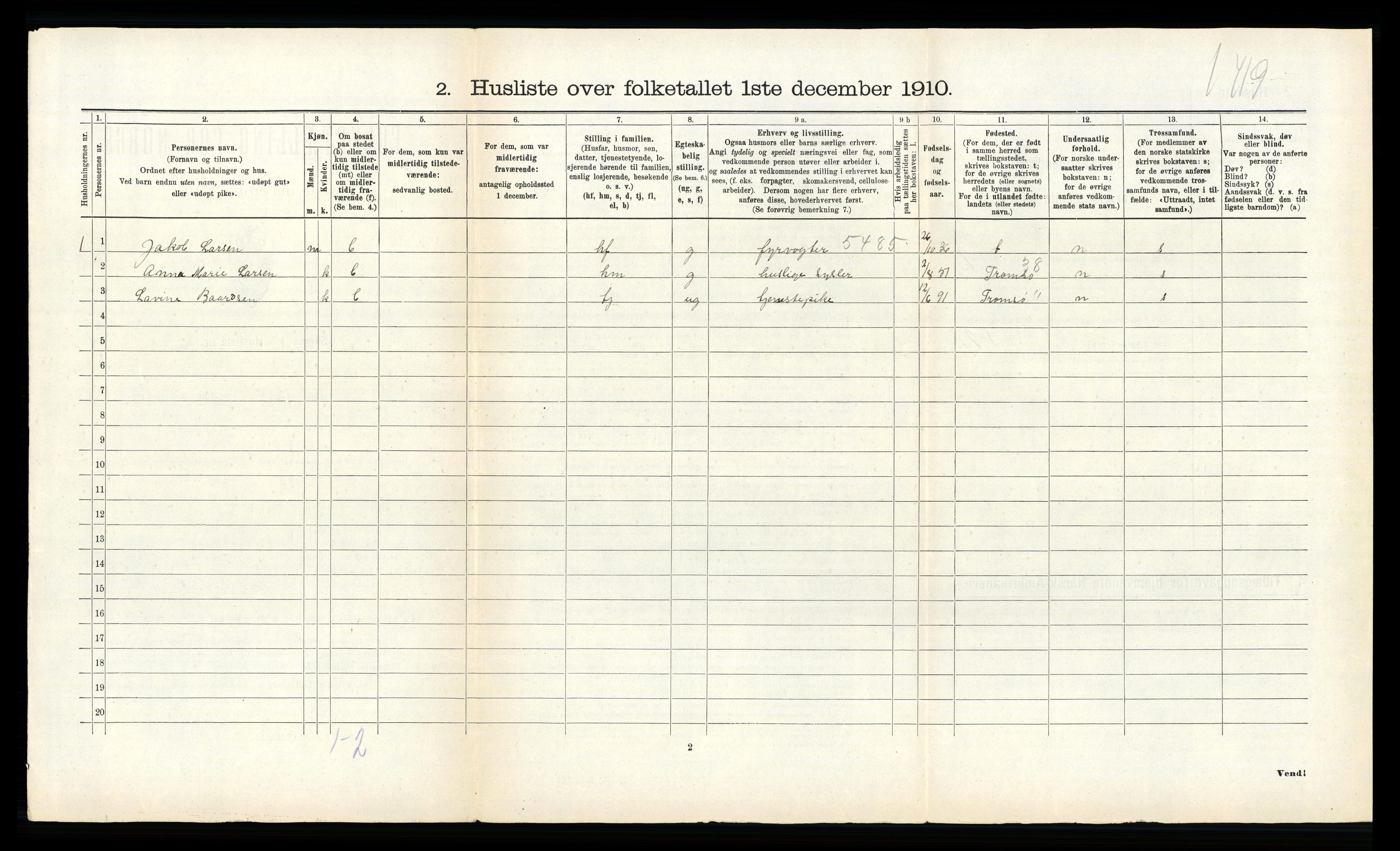 RA, 1910 census for Hamarøy, 1910, p. 311