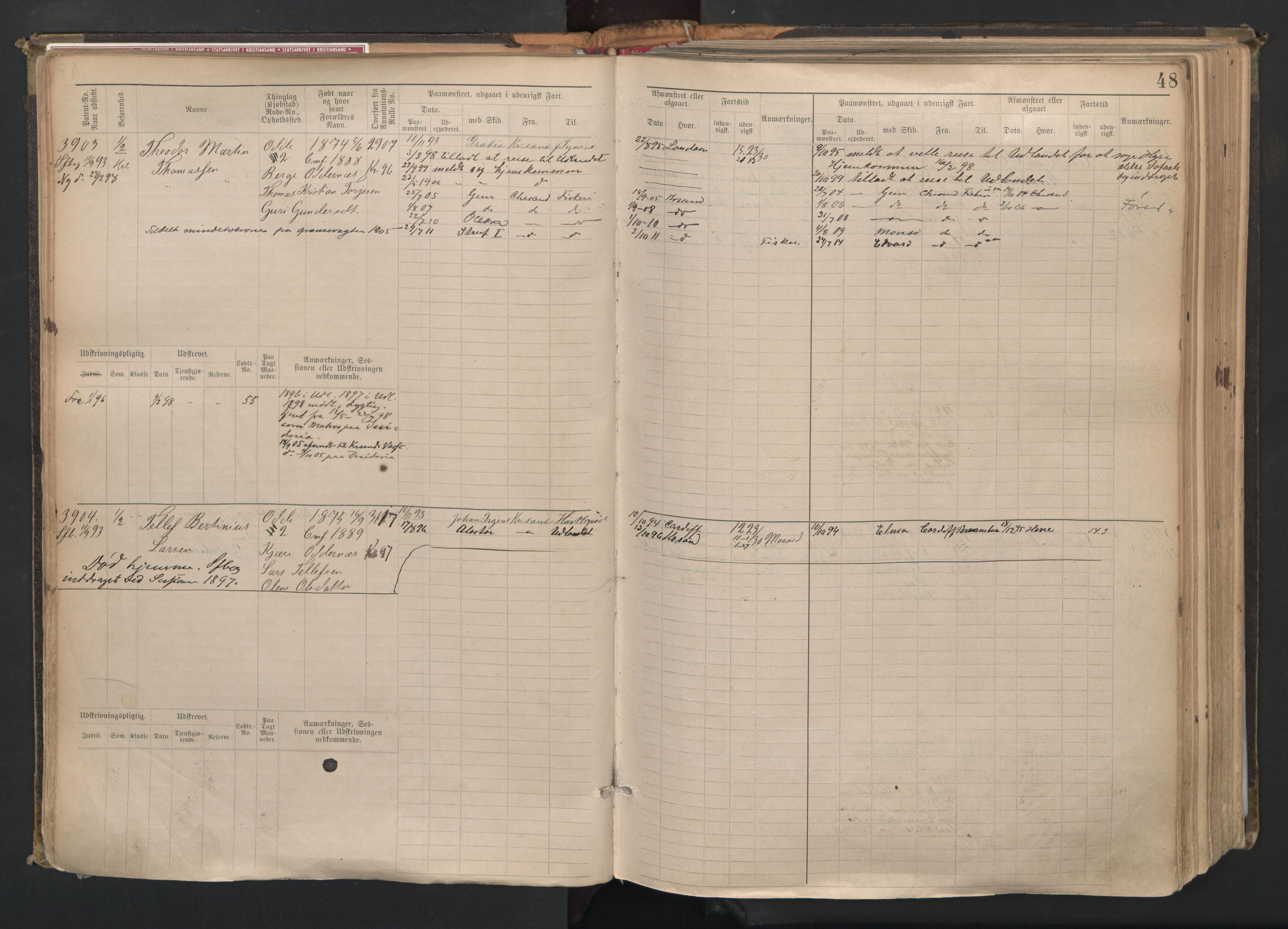 Kristiansand mønstringskrets, SAK/2031-0015/F/Fb/L0008: Hovedrulle nr 3811-4580, I-15, 1893-1940, p. 49