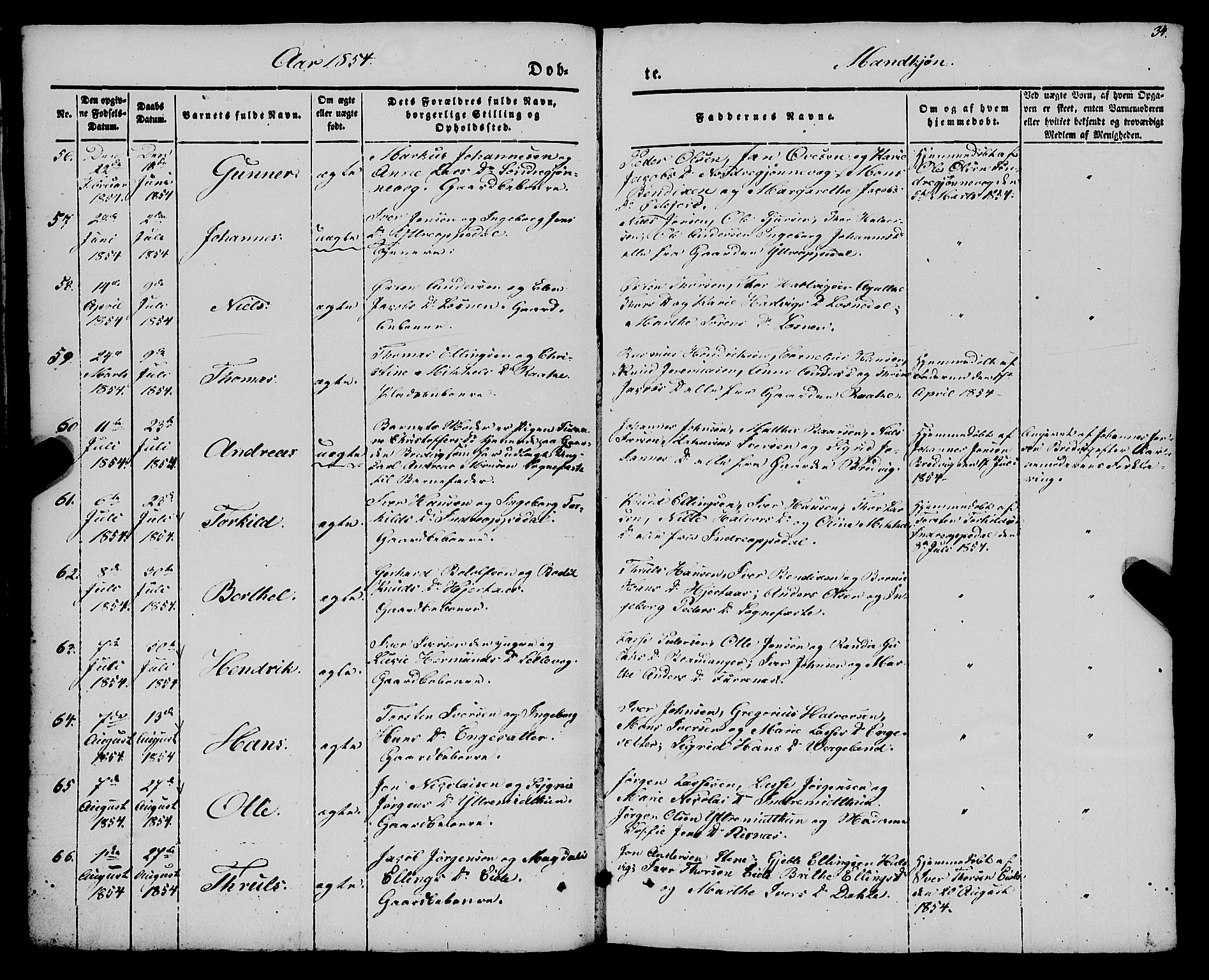 Gulen sokneprestembete, AV/SAB-A-80201/H/Haa/Haaa/L0021: Parish register (official) no. A 21, 1848-1858, p. 34