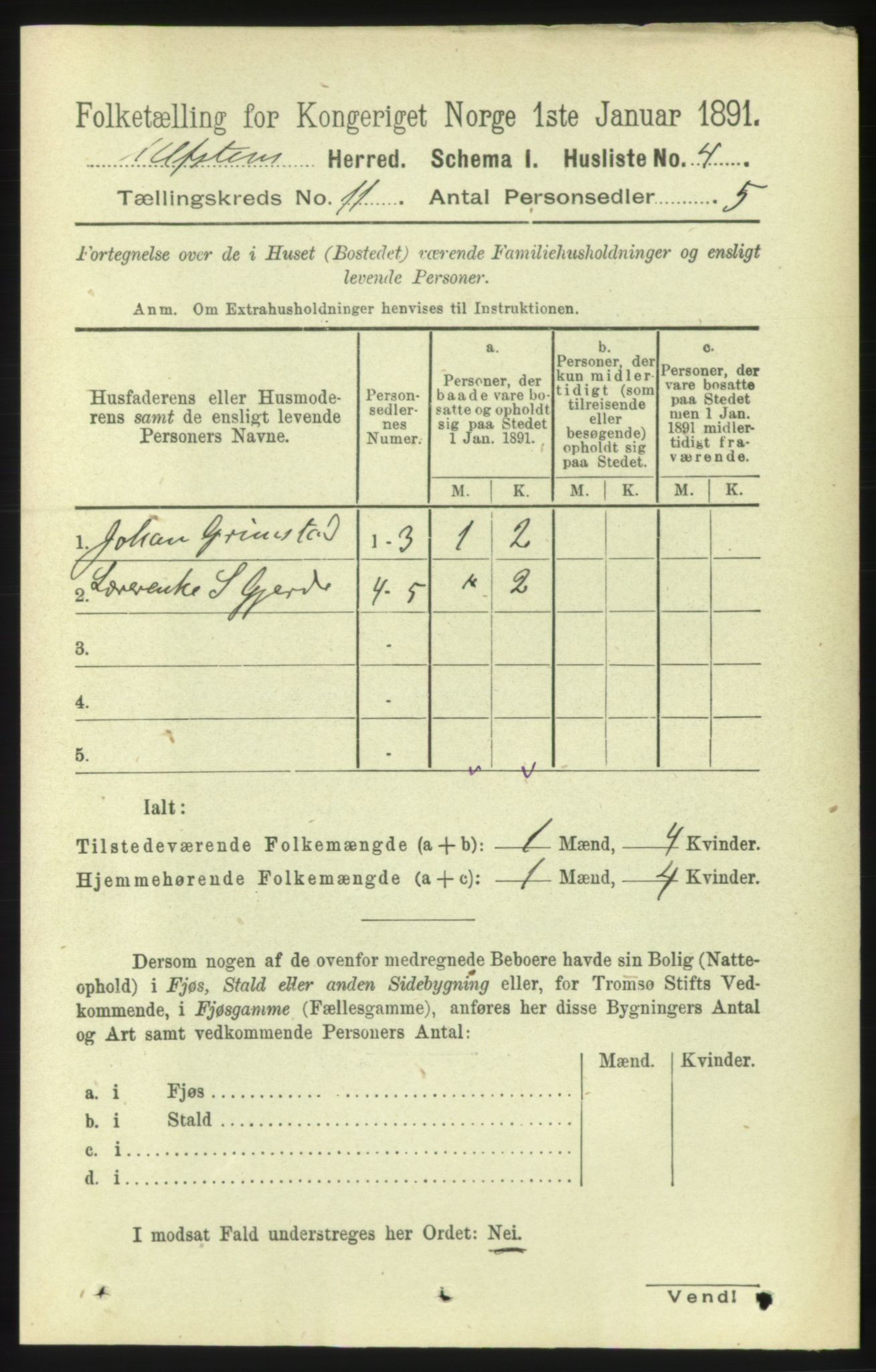 RA, 1891 census for 1516 Ulstein, 1891, p. 3397