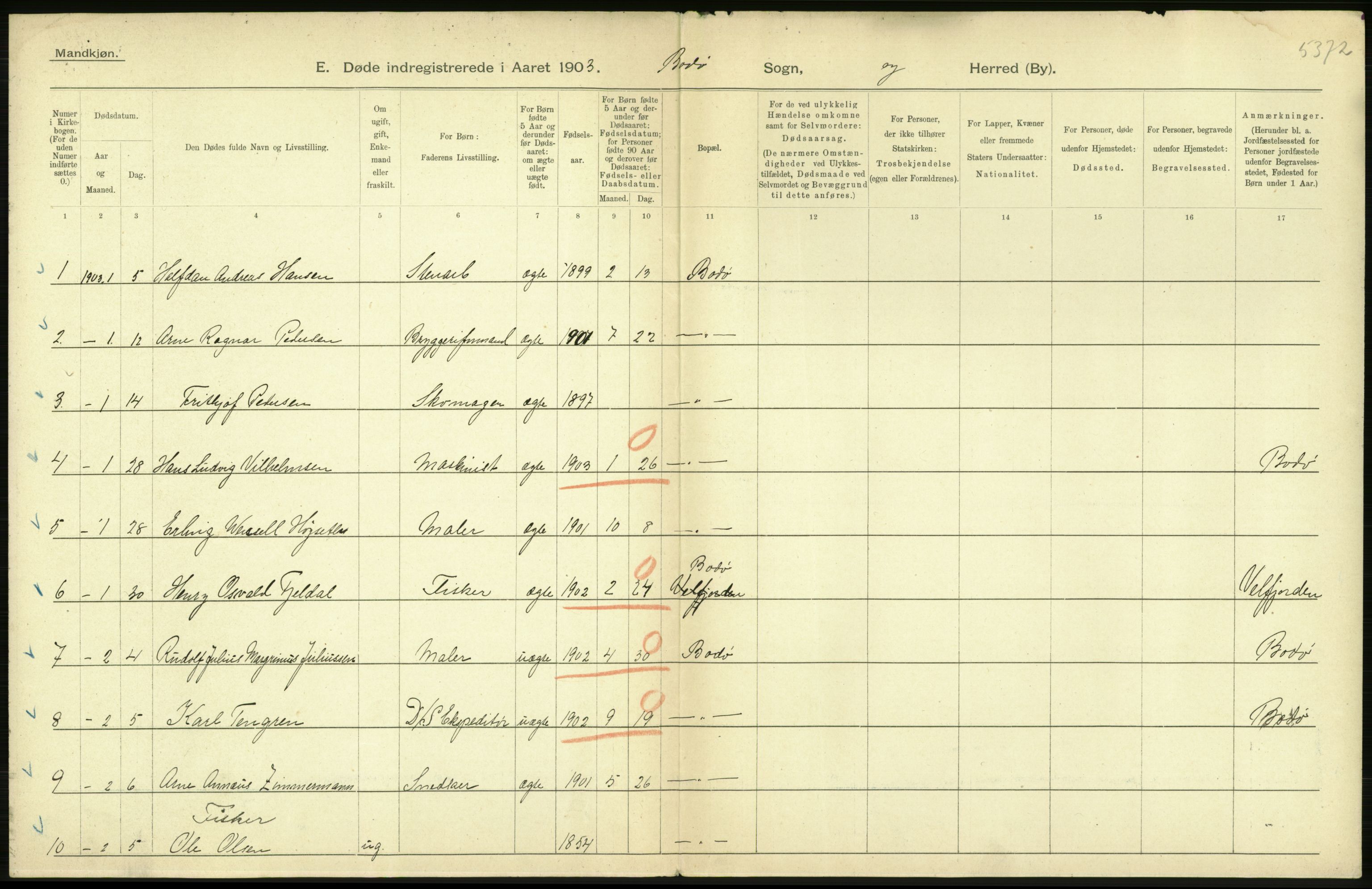 Statistisk sentralbyrå, Sosiodemografiske emner, Befolkning, AV/RA-S-2228/D/Df/Dfa/Dfaa/L0019: Nordlands amt: Fødte, gifte, døde., 1903, p. 544