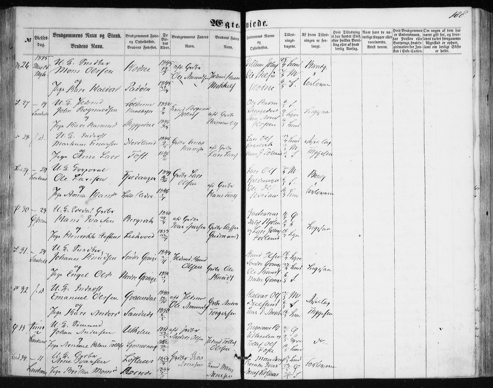 Lindås Sokneprestembete, SAB/A-76701/H/Haa: Parish register (official) no. A 16, 1863-1875, p. 188