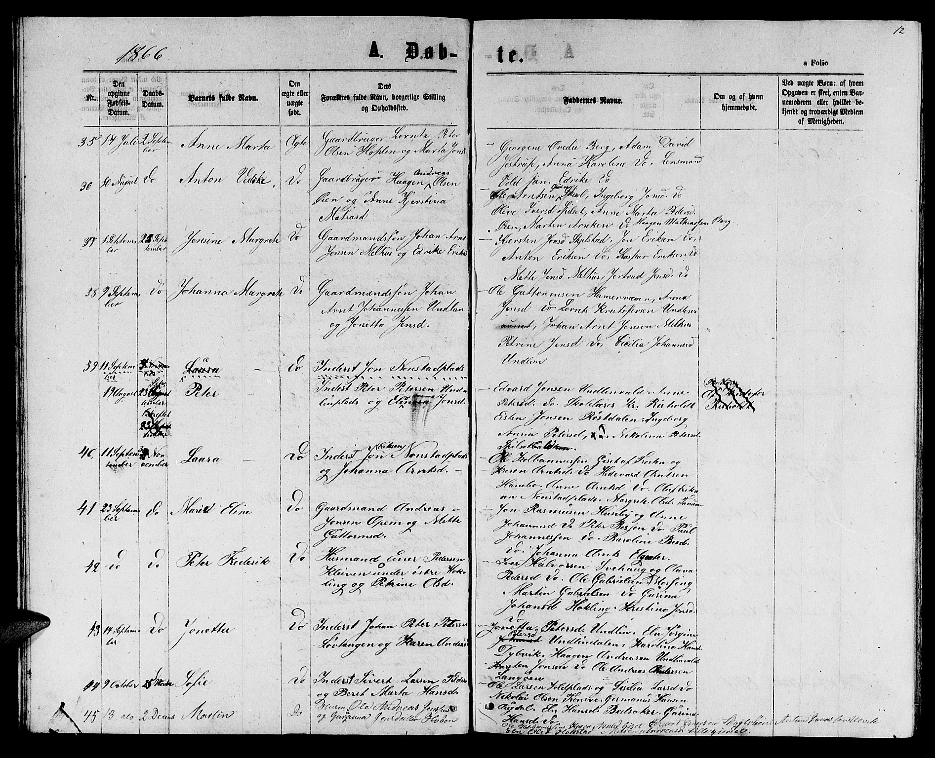 Ministerialprotokoller, klokkerbøker og fødselsregistre - Nord-Trøndelag, SAT/A-1458/714/L0133: Parish register (copy) no. 714C02, 1865-1877, p. 12