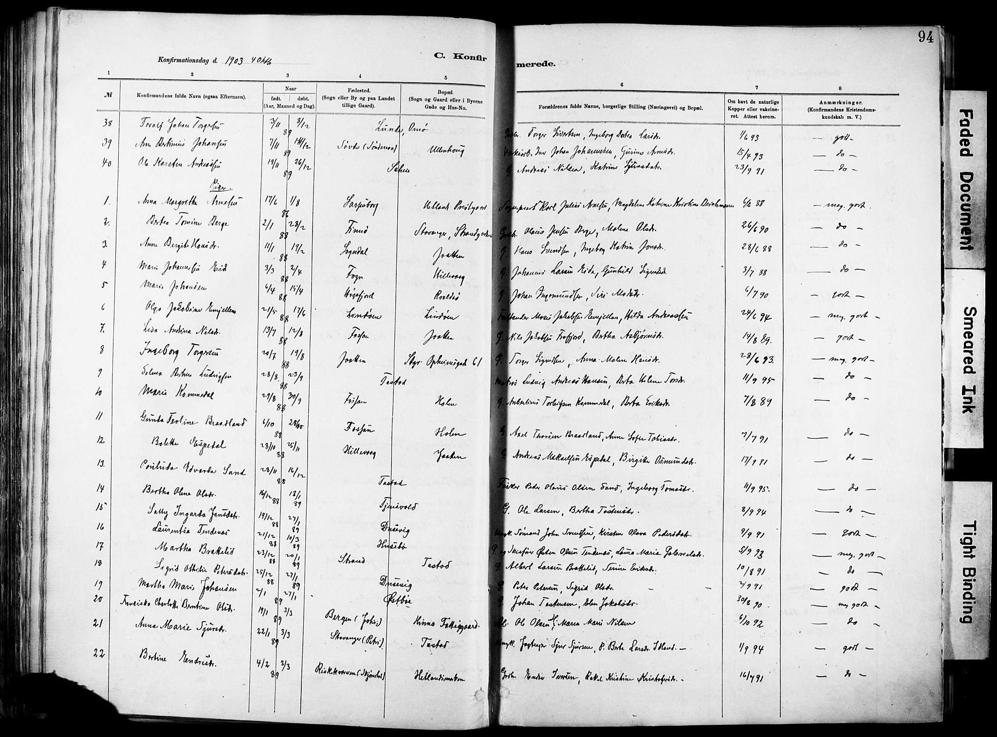 Hetland sokneprestkontor, SAST/A-101826/30/30BA/L0012: Parish register (official) no. A 12, 1882-1912, p. 94