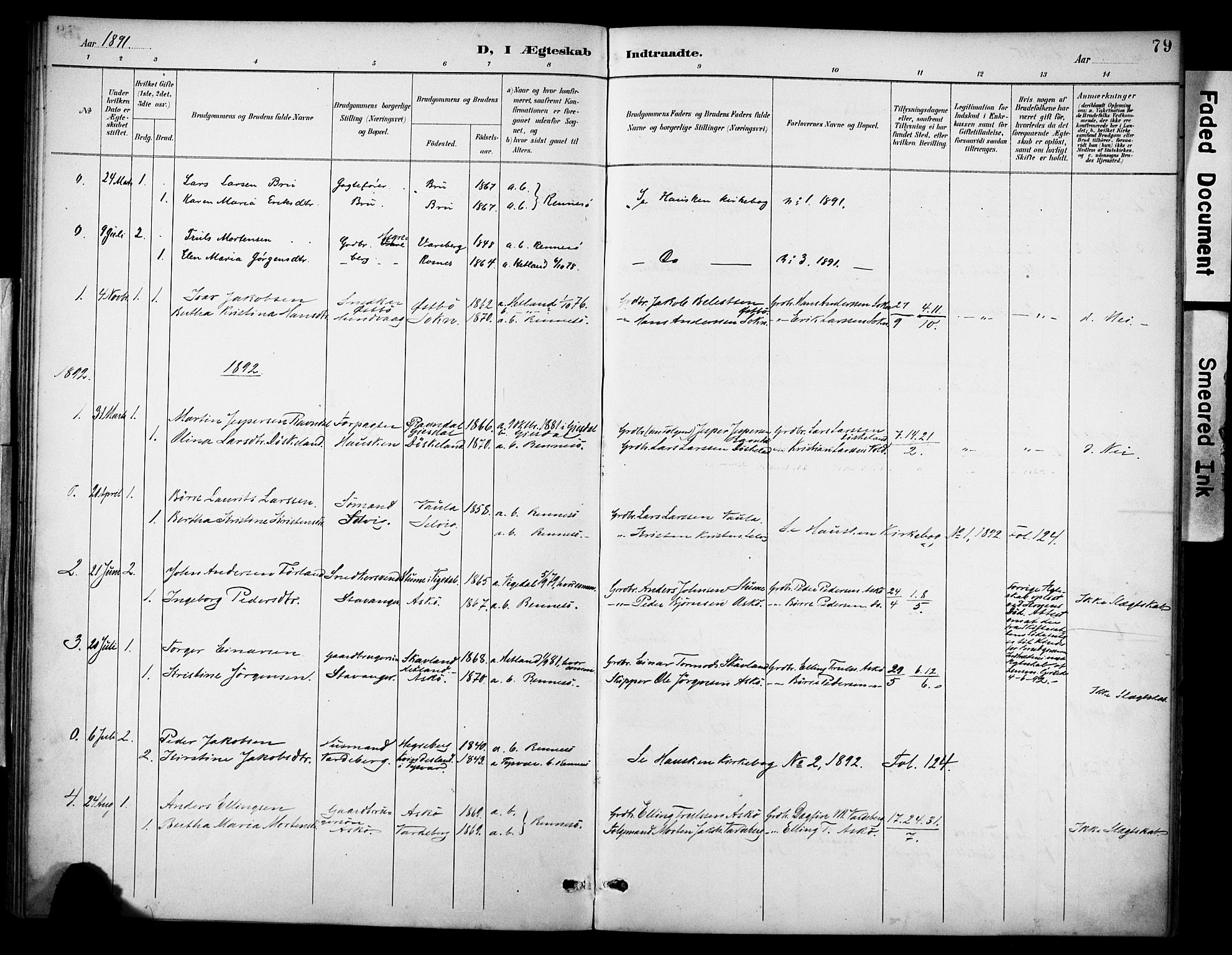 Rennesøy sokneprestkontor, AV/SAST-A -101827/H/Ha/Haa/L0015: Parish register (official) no. A 15, 1891-1908, p. 79