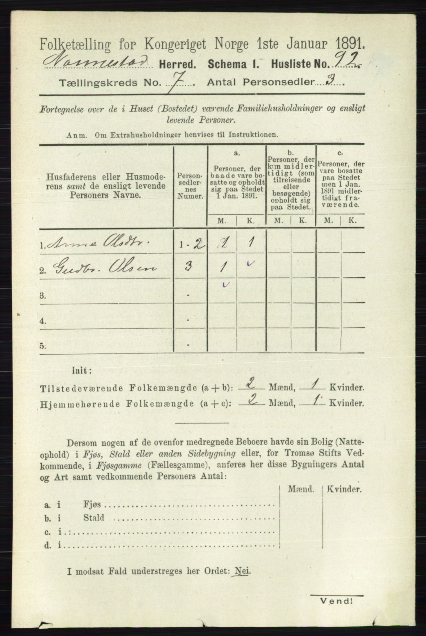 RA, 1891 census for 0238 Nannestad, 1891, p. 3732