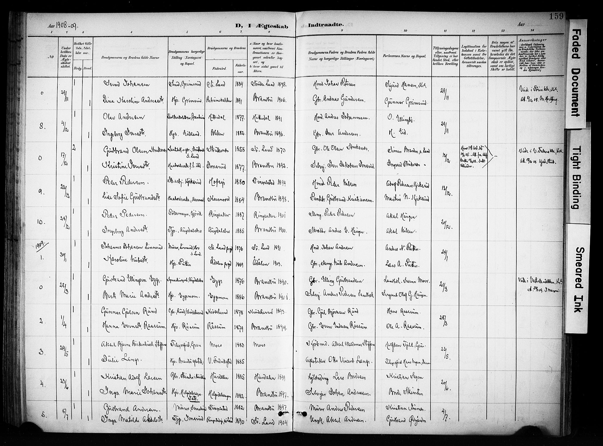 Brandbu prestekontor, SAH/PREST-114/H/Ha/Haa/L0001: Parish register (official) no. 1, 1900-1912, p. 159
