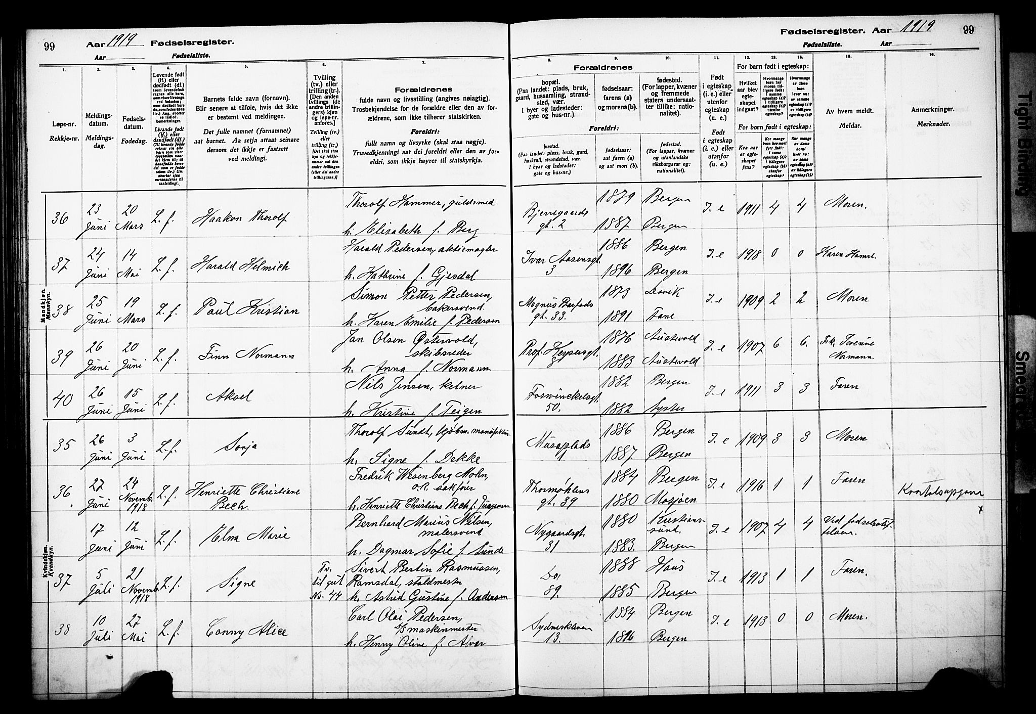 Johanneskirken sokneprestembete, AV/SAB-A-76001/I/Id/L00A1: Birth register no. A 1, 1916-1924, p. 99