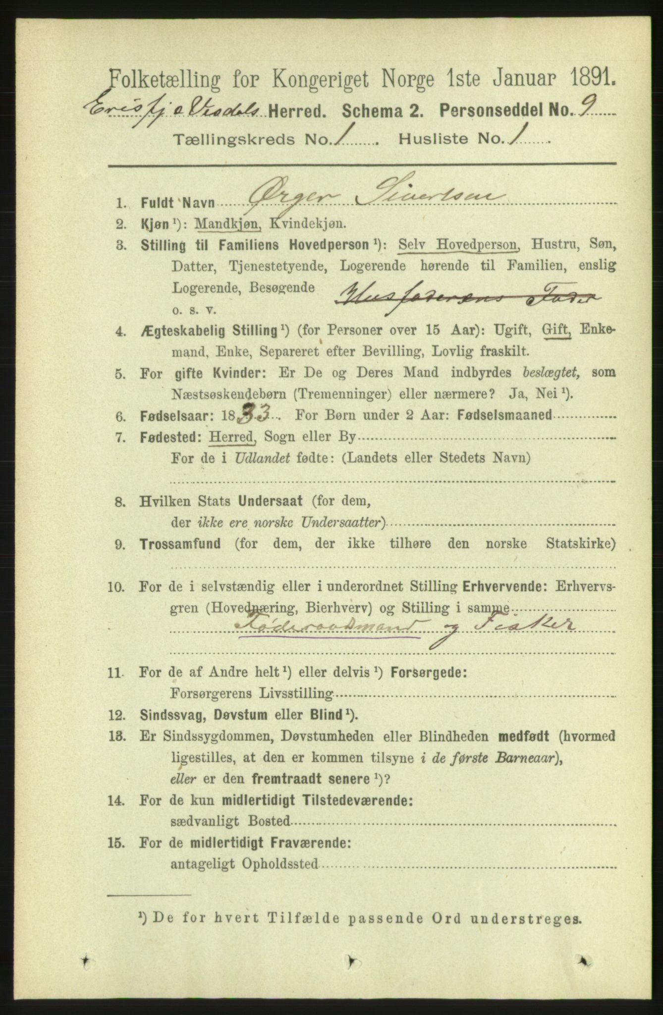 RA, 1891 census for 1542 Eresfjord og Vistdal, 1891, p. 74