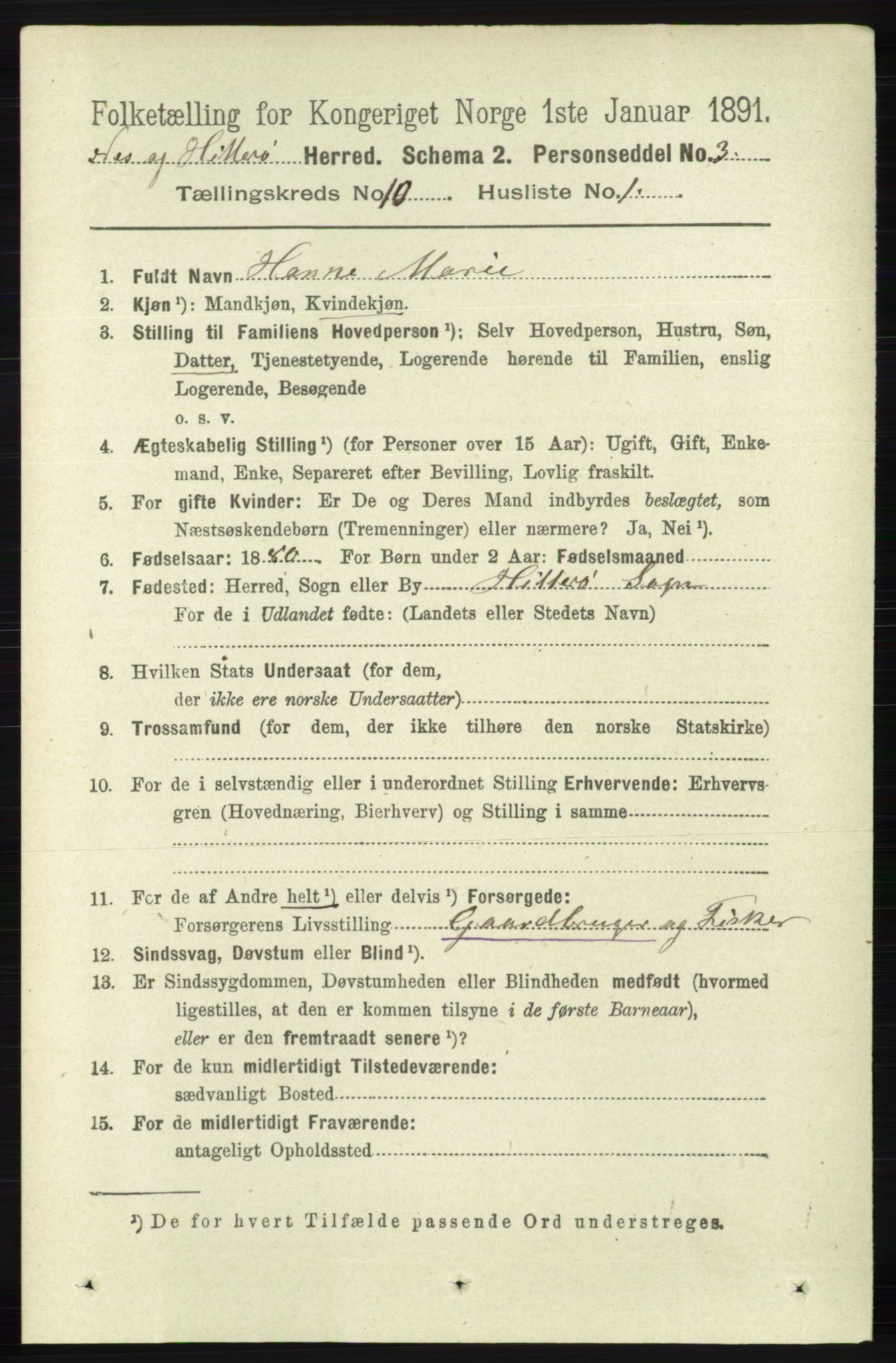 RA, 1891 census for 1043 Hidra og Nes, 1891, p. 4142