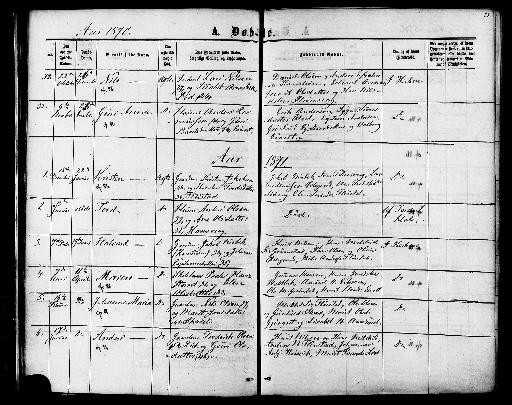 Ministerialprotokoller, klokkerbøker og fødselsregistre - Møre og Romsdal, AV/SAT-A-1454/587/L0999: Parish register (official) no. 587A01, 1864-1886, p. 23