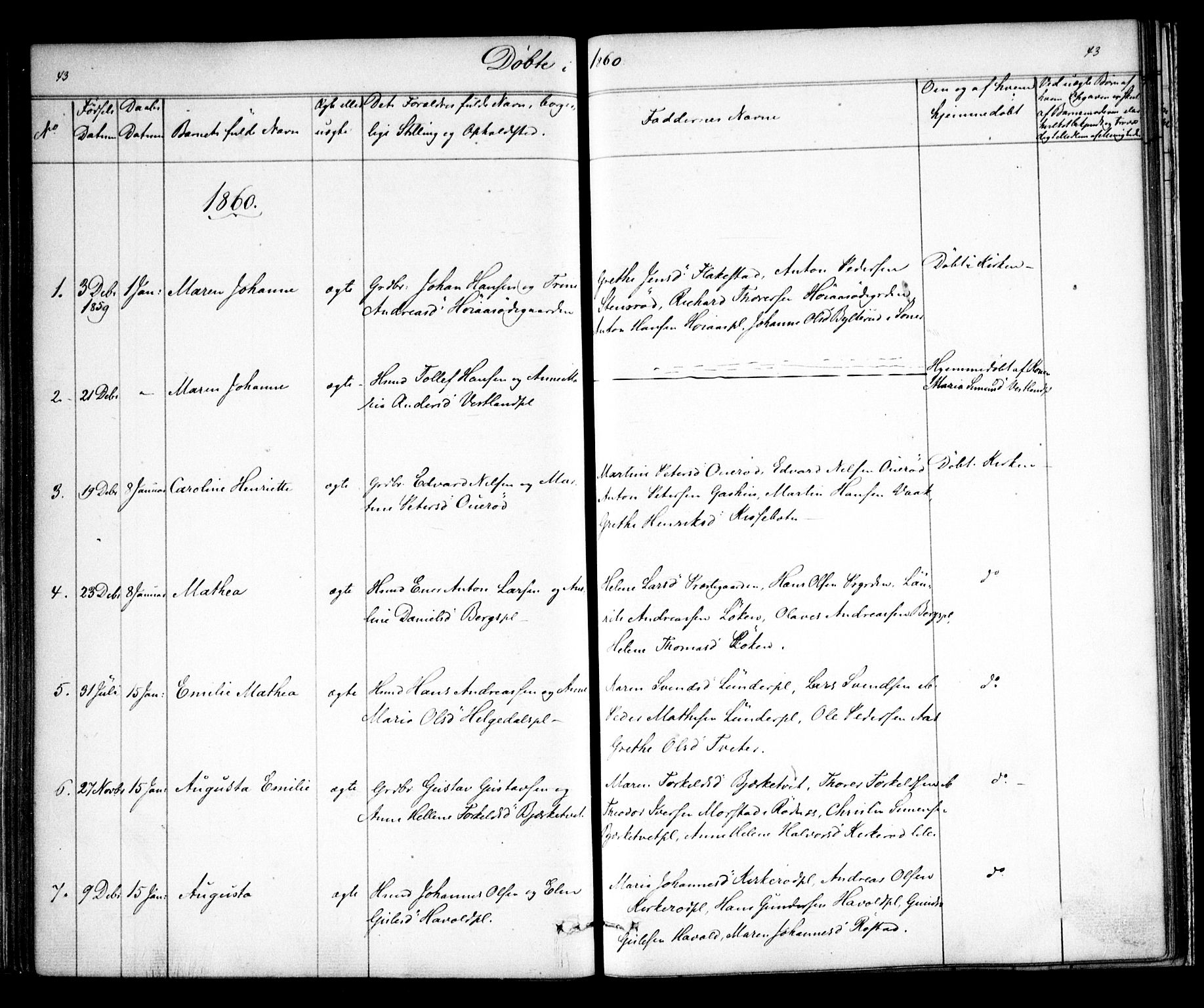 Våler prestekontor Kirkebøker, SAO/A-11083/F/Fa/L0007: Parish register (official) no. I 7, 1856-1861, p. 43