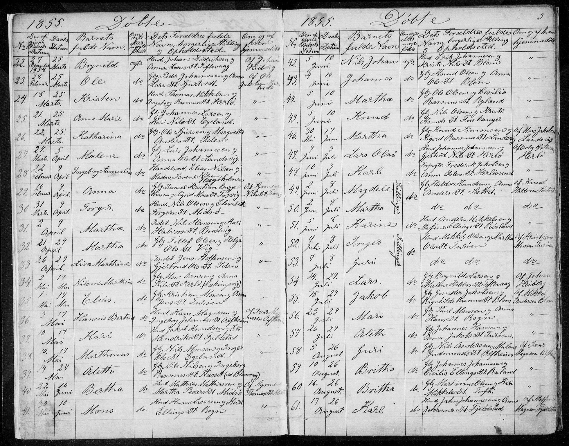 Herdla Sokneprestembete, AV/SAB-A-75701/H/Haa: Parish register (official) no. A 1, 1855-1869, p. 3