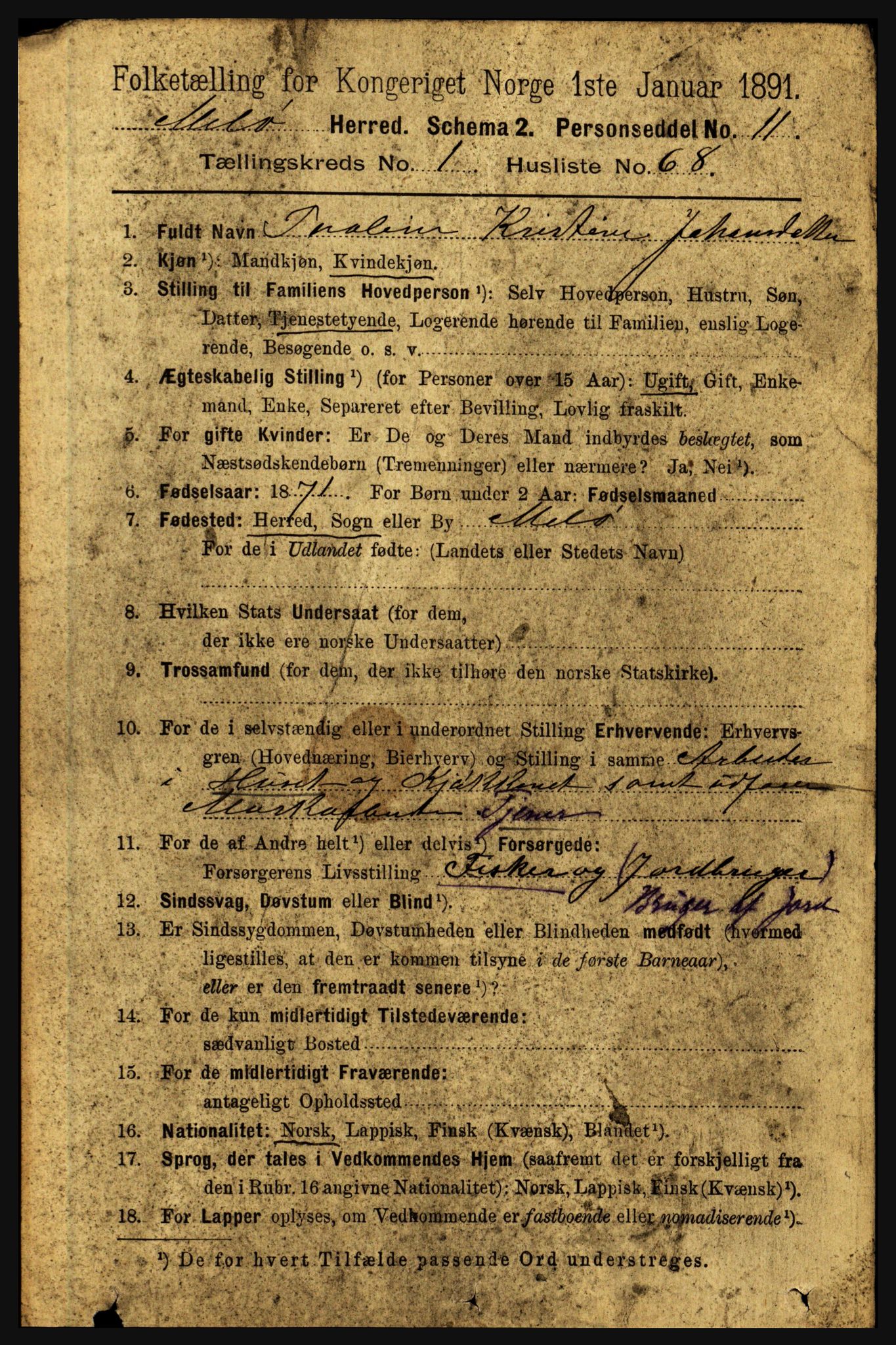 RA, 1891 census for 1837 Meløy, 1891, p. 479