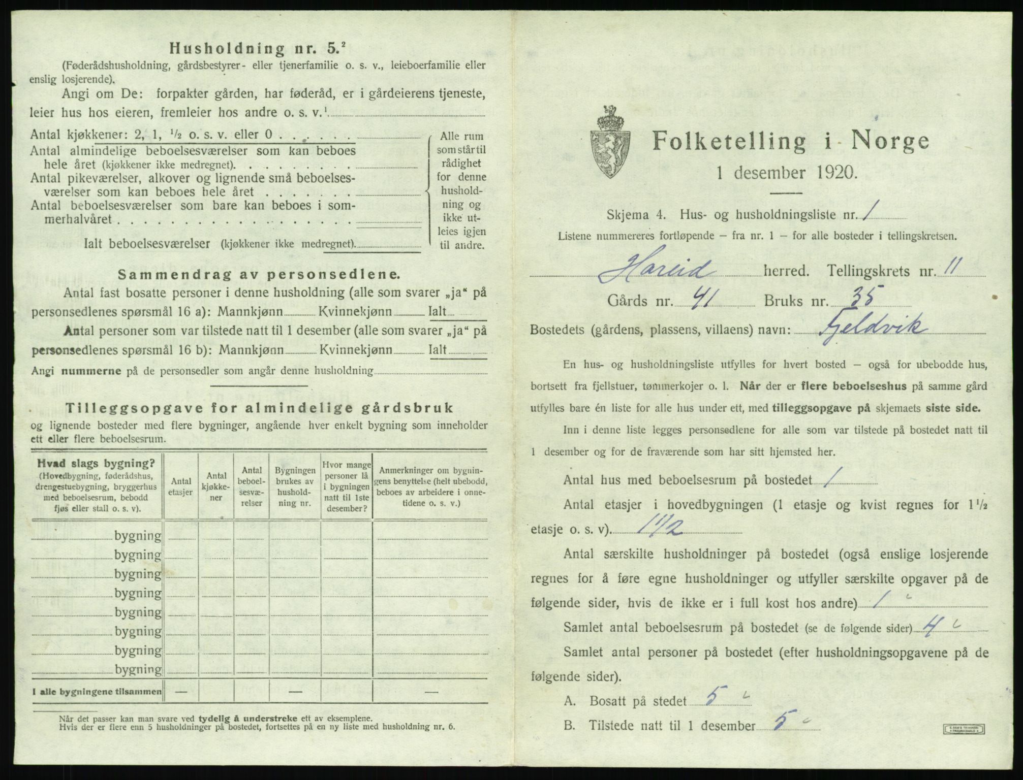 SAT, 1920 census for Hareid, 1920, p. 541