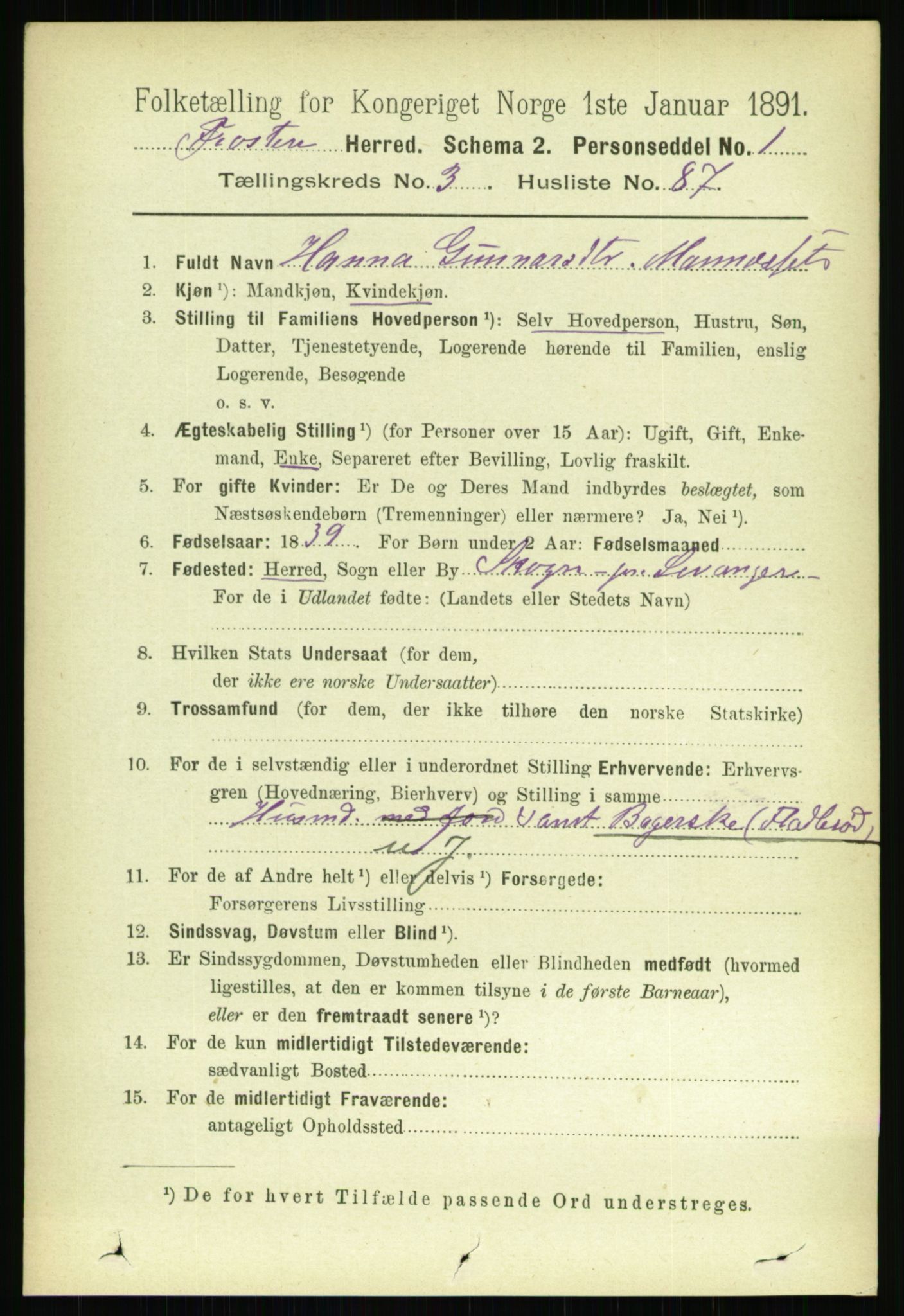 RA, 1891 census for 1717 Frosta, 1891, p. 2429