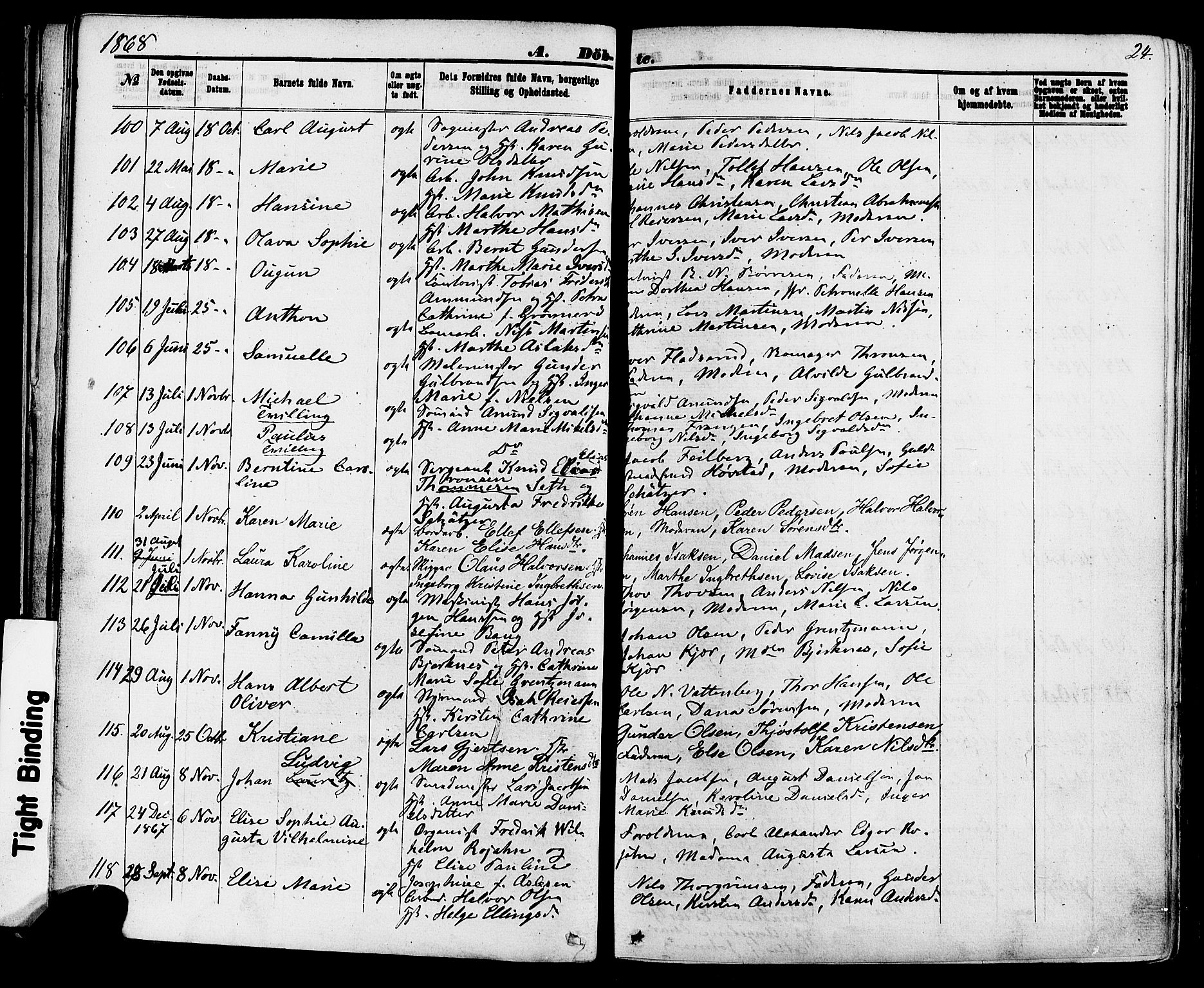 Skien kirkebøker, AV/SAKO-A-302/F/Fa/L0008: Parish register (official) no. 8, 1866-1877, p. 24