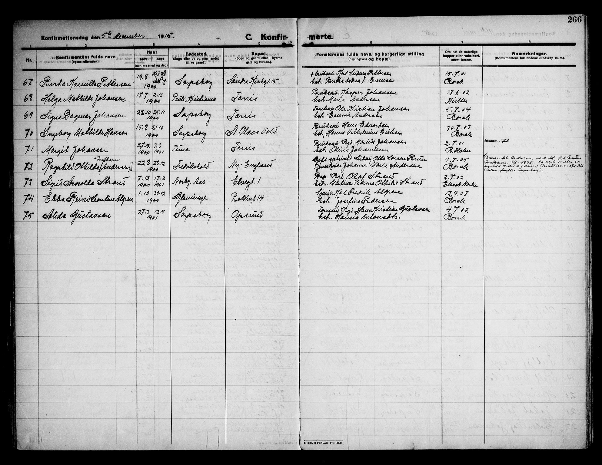 Sarpsborg prestekontor Kirkebøker, AV/SAO-A-2006/F/Fa/L0008: Parish register (official) no. 8, 1910-1920, p. 266
