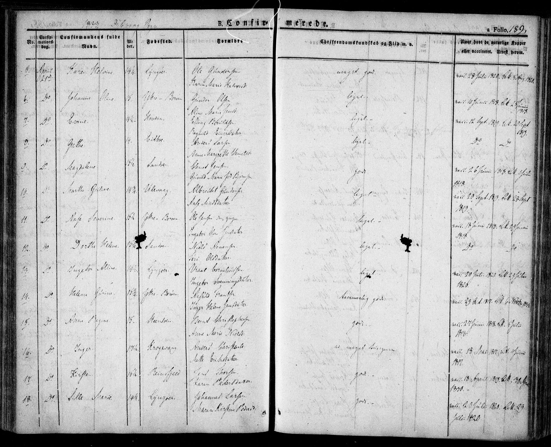 Dypvåg sokneprestkontor, AV/SAK-1111-0007/F/Fa/Faa/L0004: Parish register (official) no. A 4, 1824-1840, p. 189