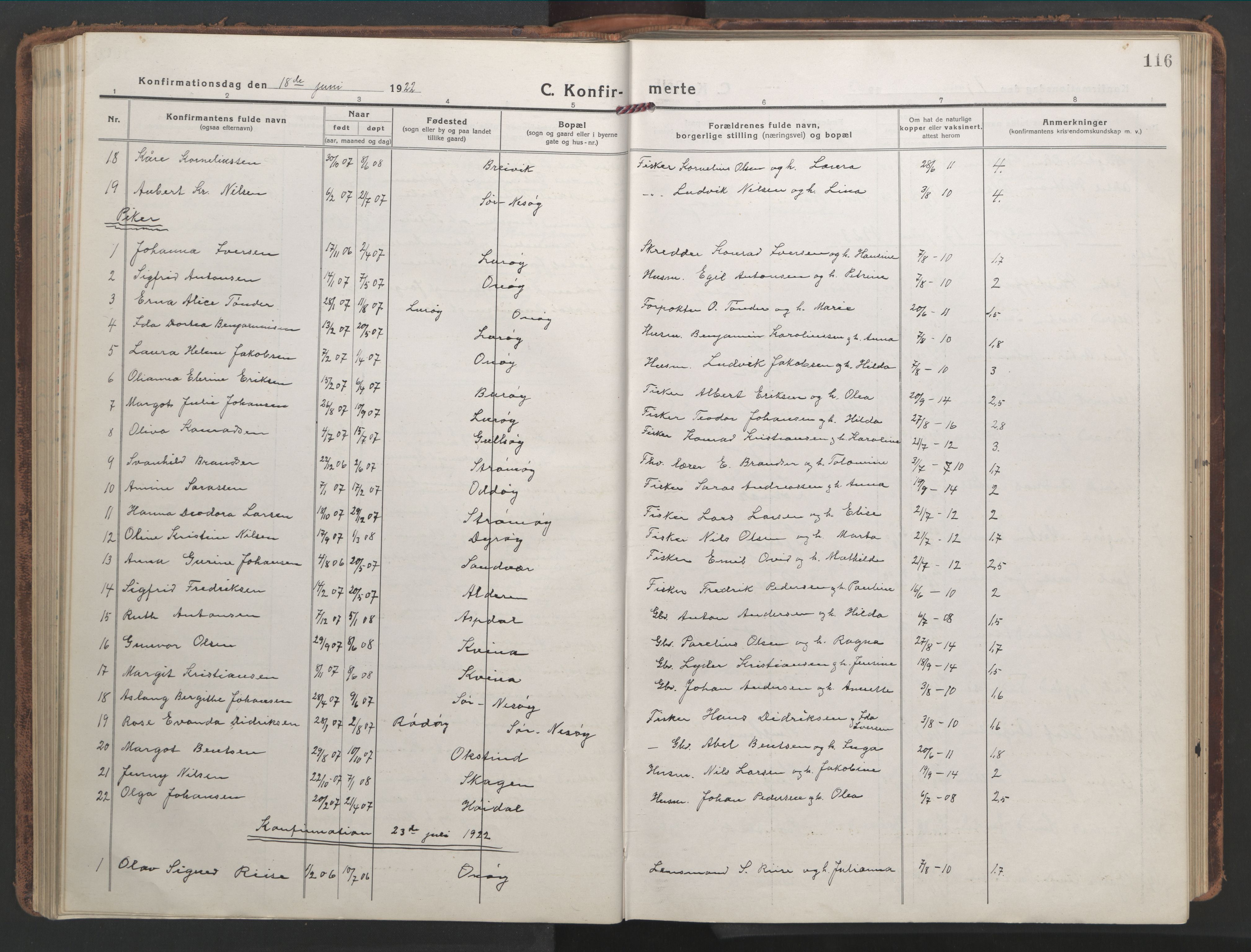 Ministerialprotokoller, klokkerbøker og fødselsregistre - Nordland, AV/SAT-A-1459/839/L0574: Parish register (copy) no. 839C04, 1918-1950, p. 116