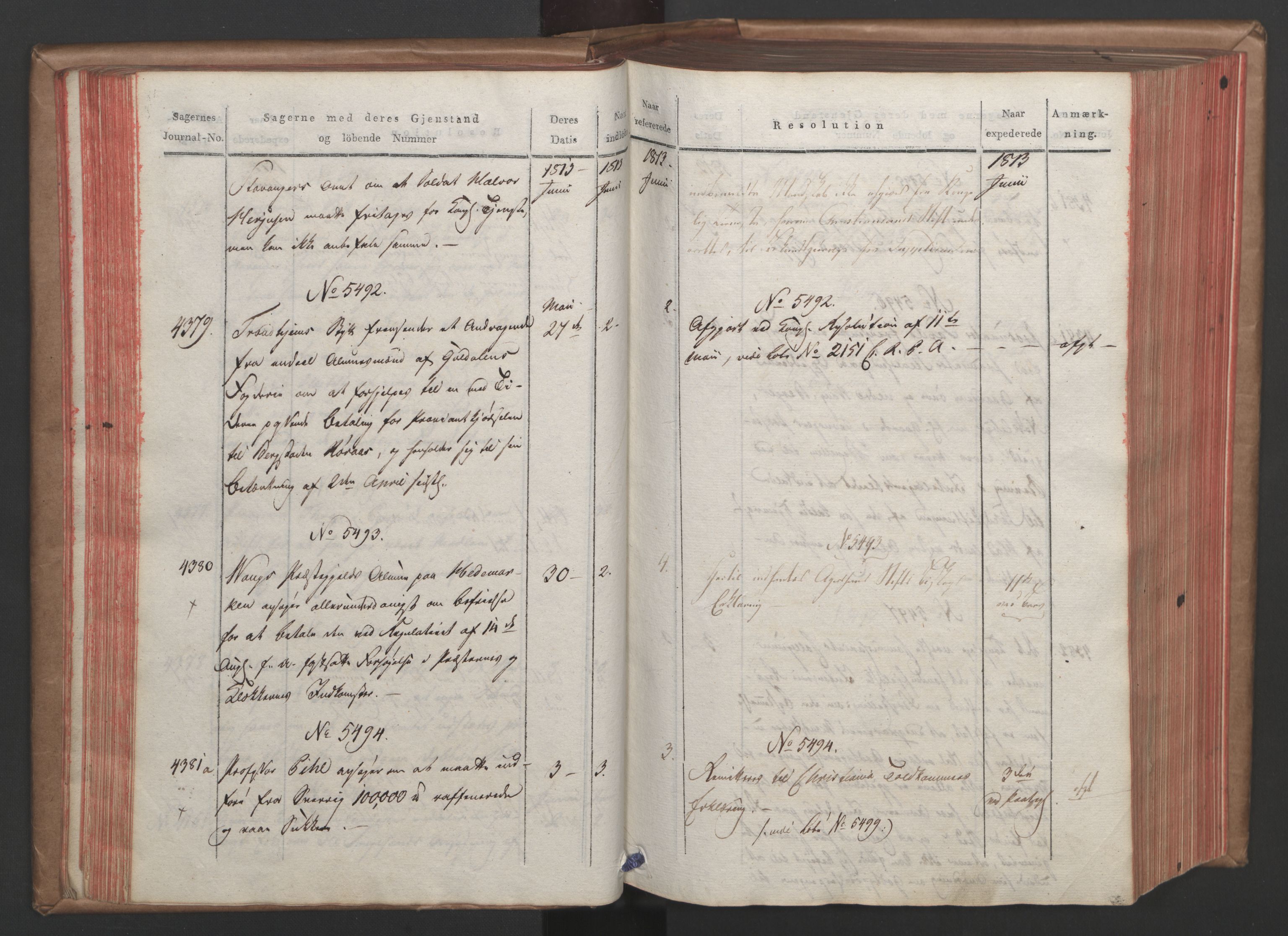 Stattholderembetet 1810-1814, 1. kontor (Kontor A), AV/RA-EA-2872/Ab/L0006: Referatprotokoll,  j.nr. 4244-5022,  l.nr. 5322-6289, 1813, p. 55